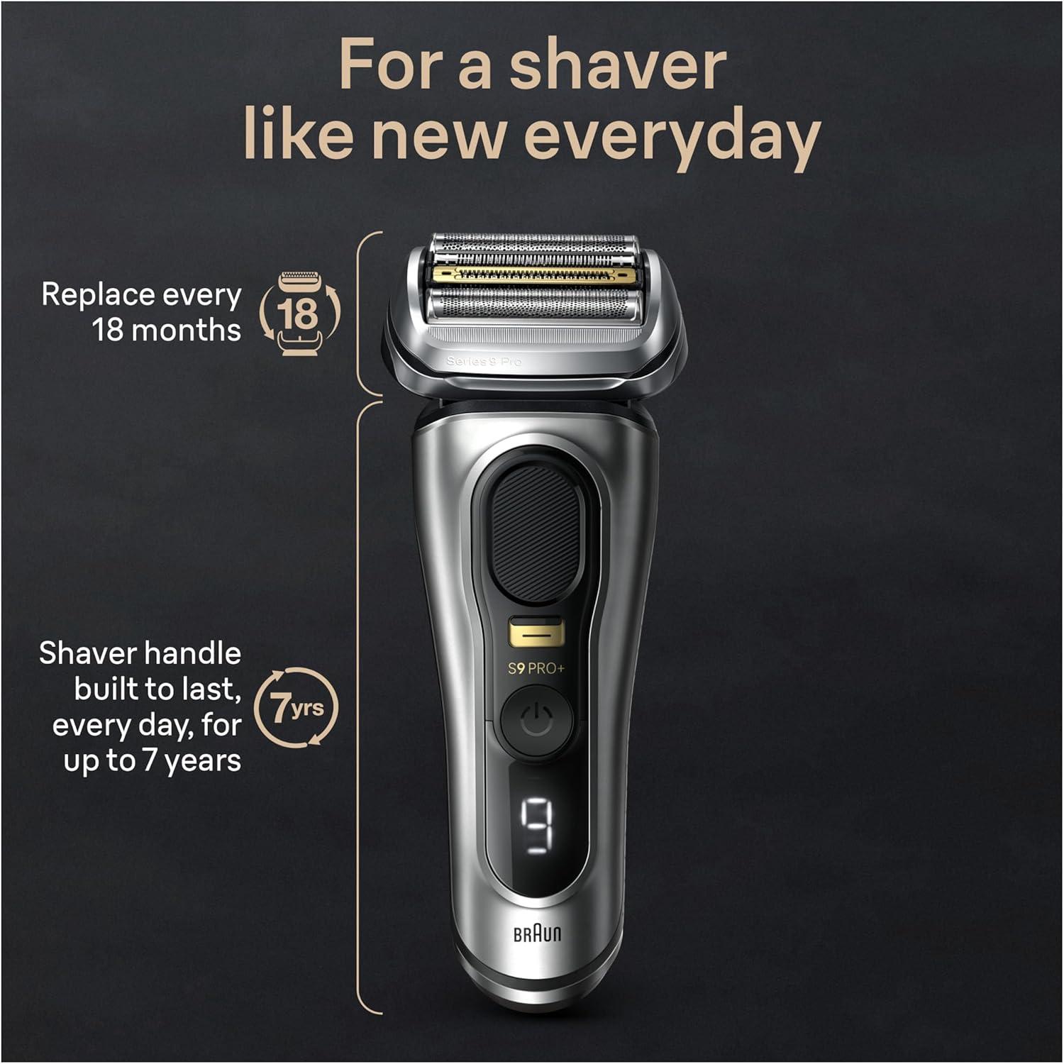 Braun Series 9 PRO+ Electric Razor for Men, 5 Pro Shave Elements & Precision Long Hair Trimmer, 6in1 SmartCare Center, Wet & Dry Electric Shaver for Smooth Skin with 60min Battery Runtime, 9517s(Silver)
