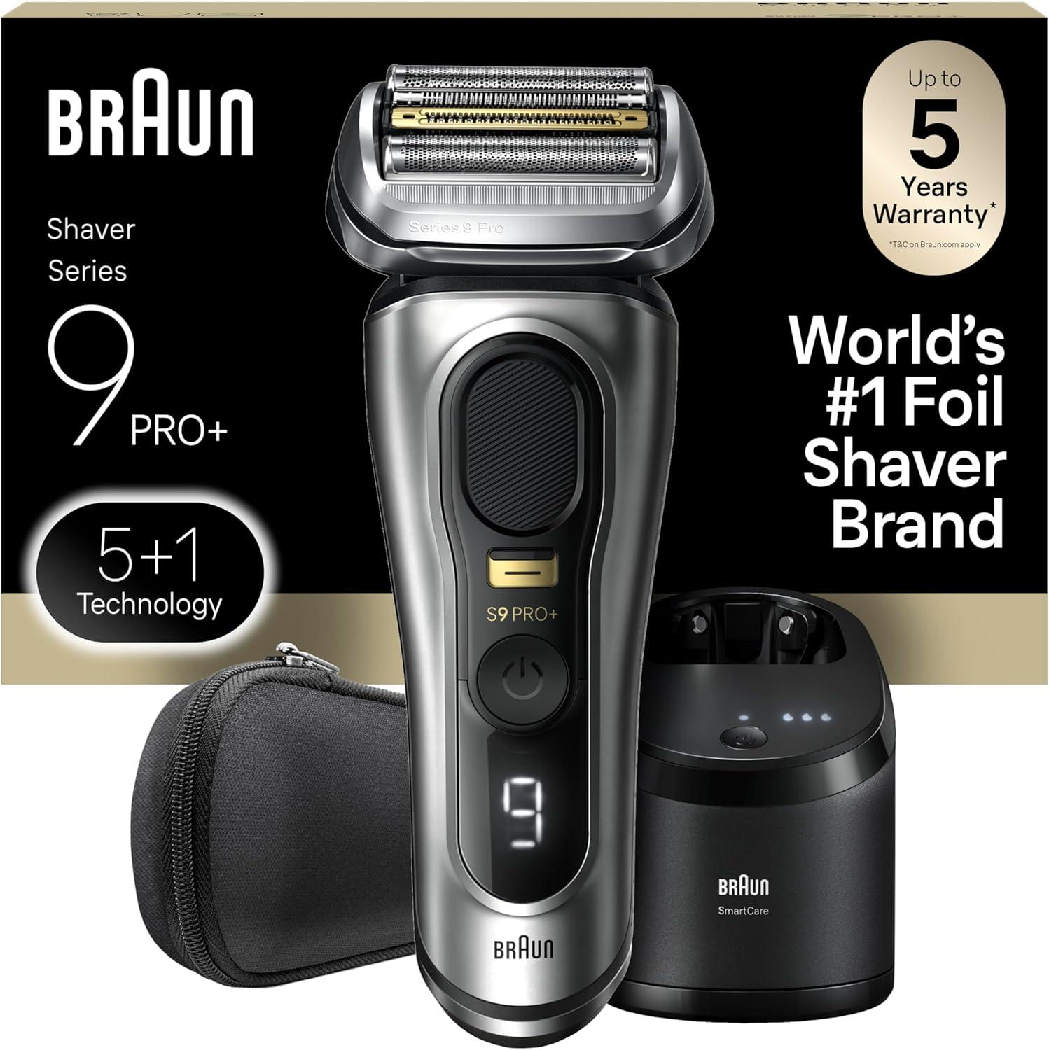 Braun Series 9 PRO+ Electric Razor for Men, 5 Pro Shave Elements & Precision Long Hair Trimmer, 6in1 SmartCare Center, Wet & Dry Electric Shaver for Smooth Skin with 60min Battery Runtime, 9517s(Silver)