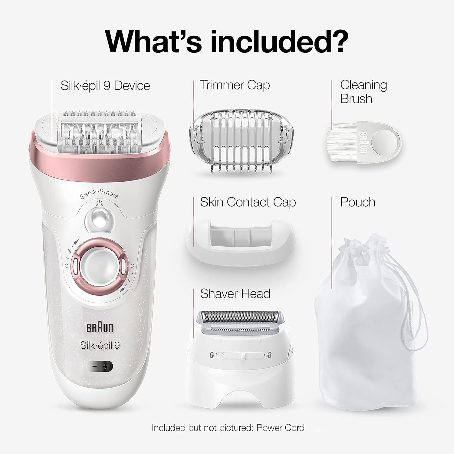 Braun Epilator Silk-épil 7, Hair Removal Device, Women Shaver & Trimmer, Wet and Dry, Wide Head, Includes Shaver Head and Trimmer Comb, SE7-041, Silver(SES9-720)
