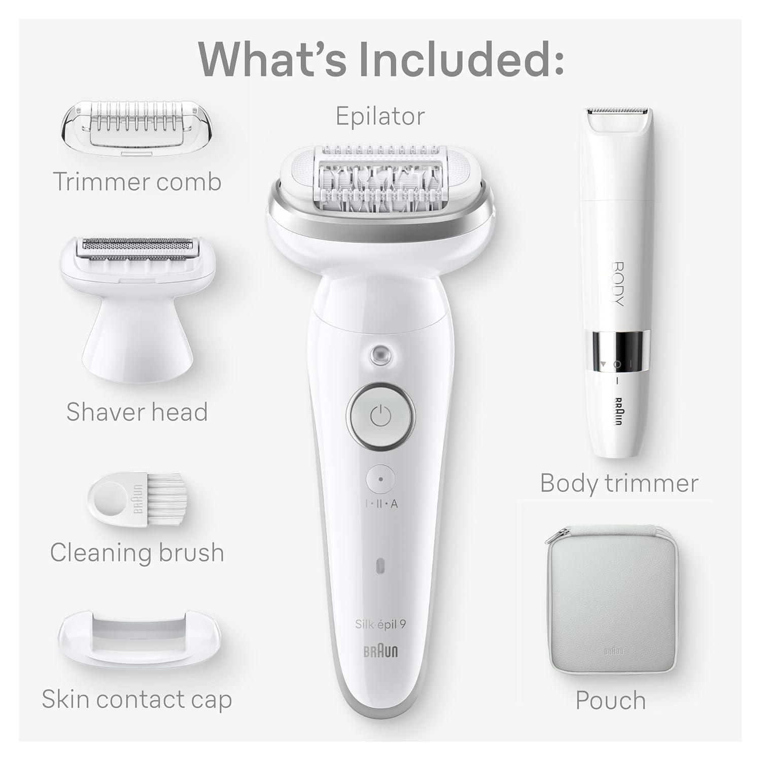 Braun Silk-épil 9 Flex Epilator, 360 Flex and Pivoting Head, Wet and Dry, Includes Shaver Head, Trimmer Comb, SES9-041 3D, Tinted Gold(9-441)