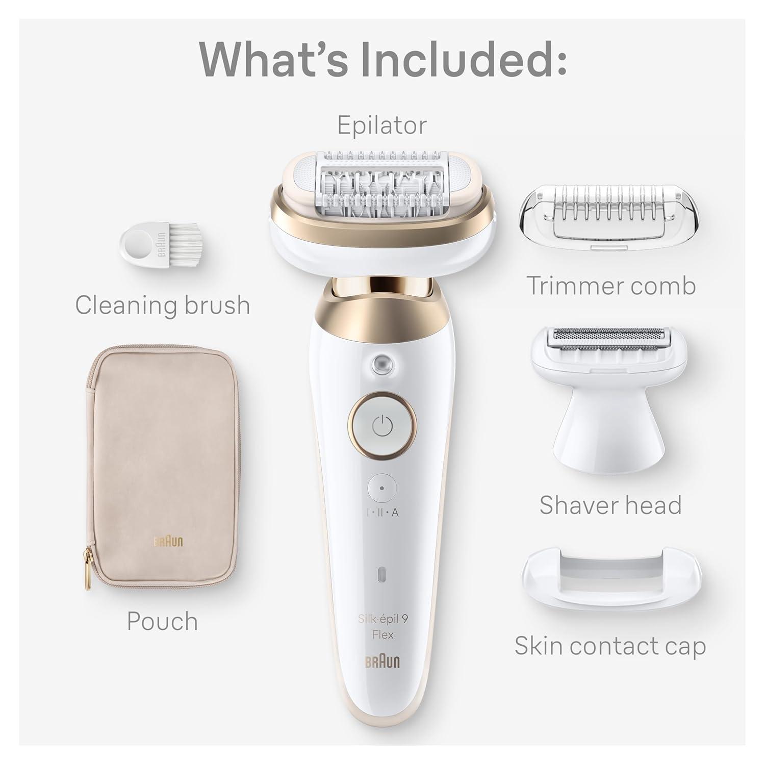 Braun Silk-épil 9 Flex Epilator, 360 Flex and Pivoting Head, Wet and Dry, Includes Shaver Head, Trimmer Comb, SES9-041 3D, Tinted Gold(9-041)