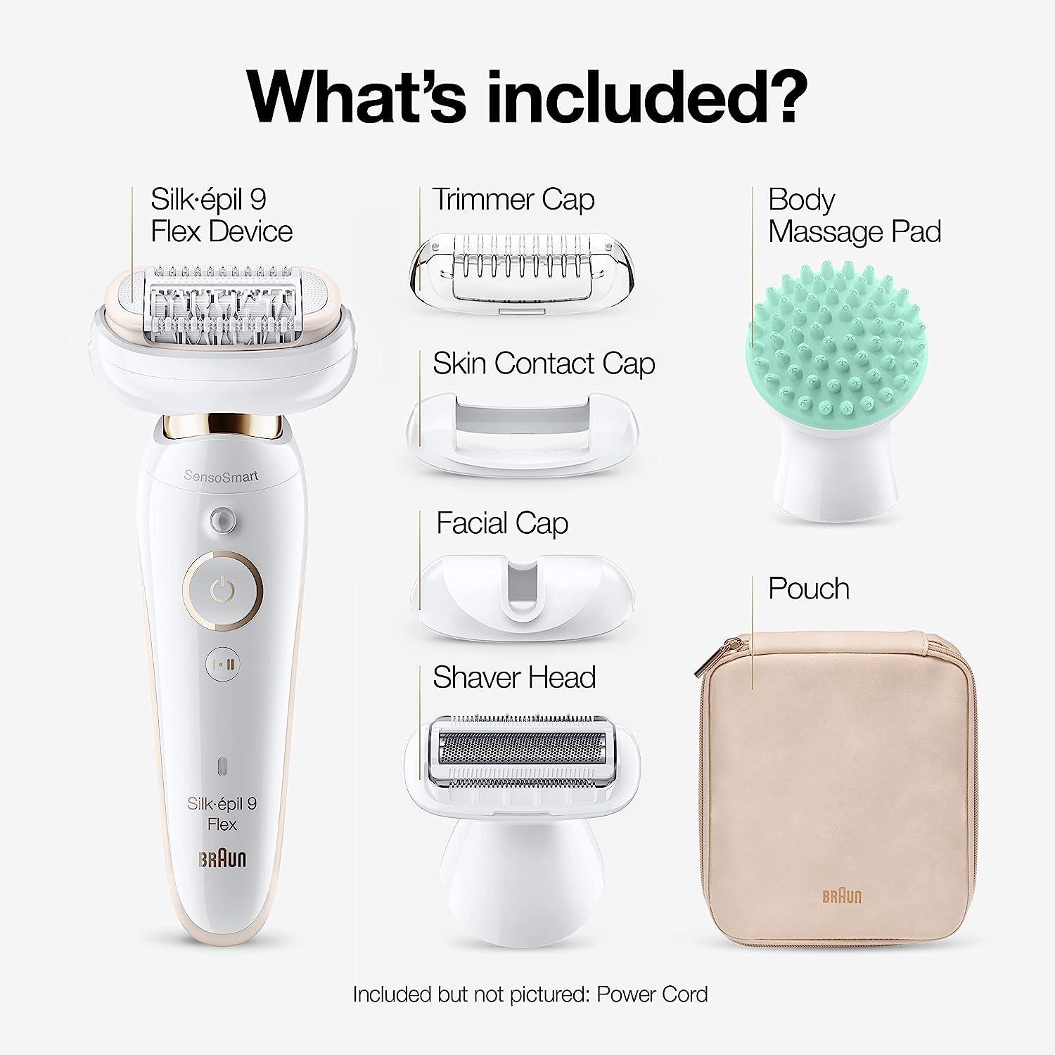 Braun Silk-épil 9 Flex Epilator, 360 Flex and Pivoting Head, Wet and Dry, Includes Shaver Head, Trimmer Comb, SES9-041 3D, Tinted Gold(SES9-020)