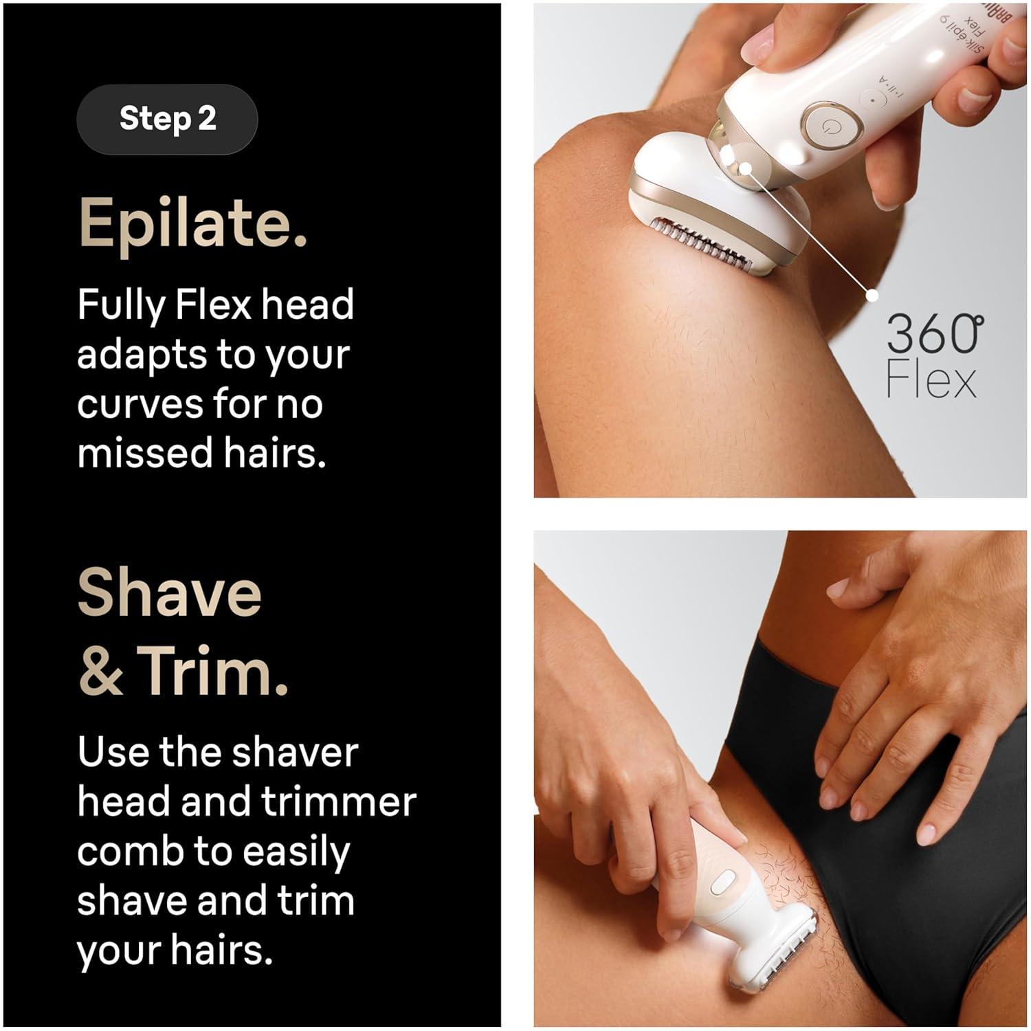 Braun Epilator Silk-épil 9, Hair Removal Device, Women Shaver & Trimmer, Pivoting Head, Wet and Dry Epilator, Includes Shaver Head and Trimmer Comb, SES9-030(9-481)