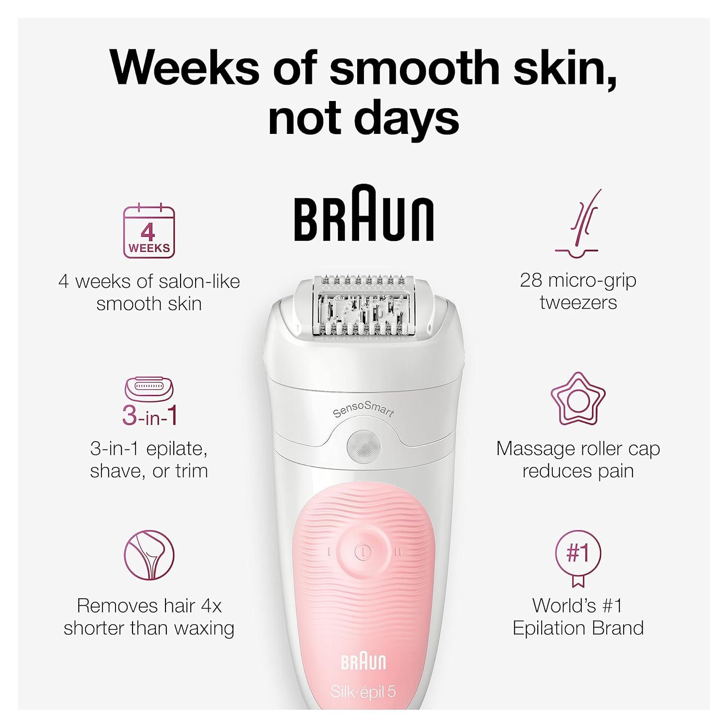 Braun Epilator Silk-épil 5 5-620, Hair Removal Device, Epilator for Women, Shaver & Trimmer, Cordless, Rechargeable, Wet & Dry, 6 Piece Set(SES5-620)