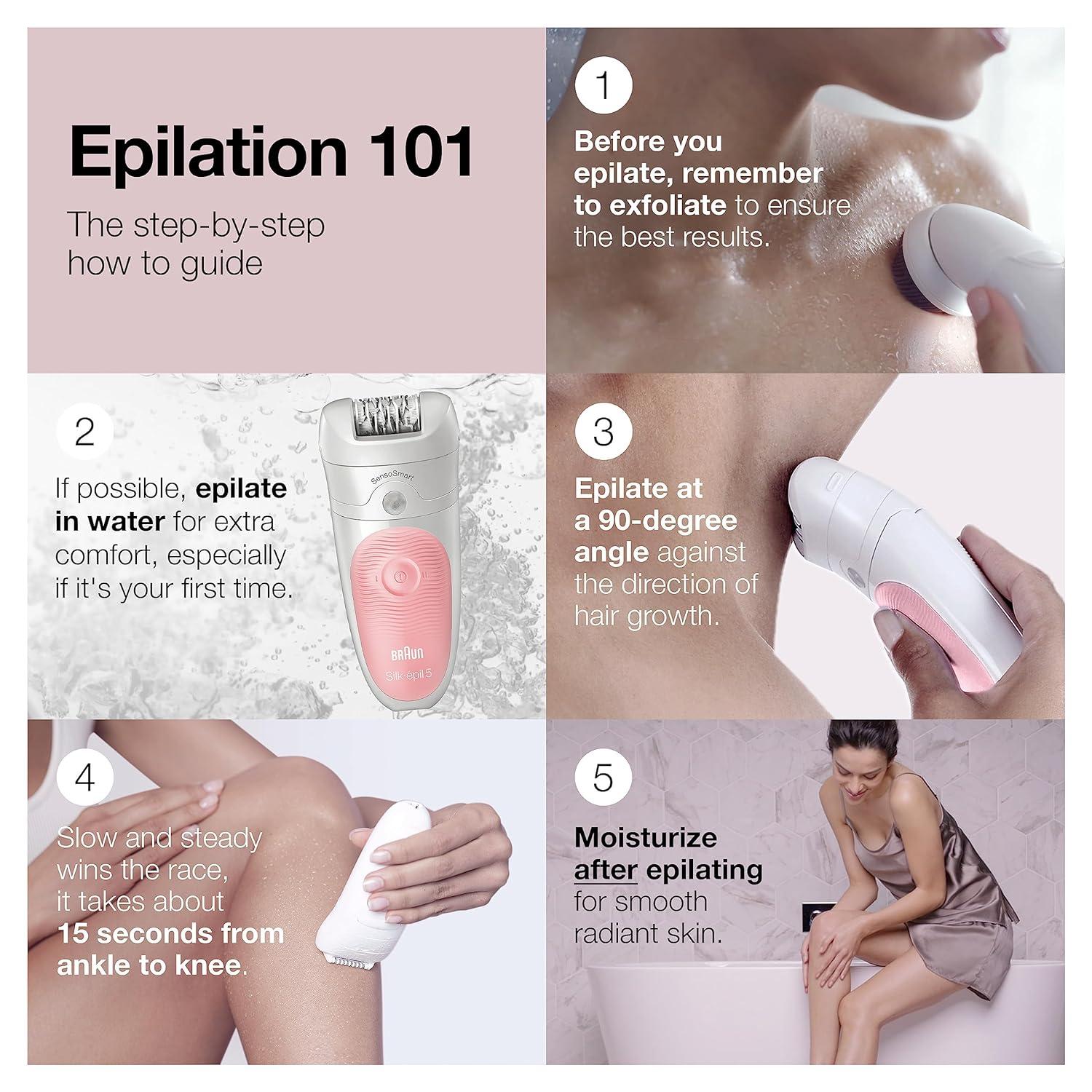 Braun Epilator Silk-épil 5 5-620, Hair Removal Device, Epilator for Women, Shaver & Trimmer, Cordless, Rechargeable, Wet & Dry, 6 Piece Set(SES5-620)