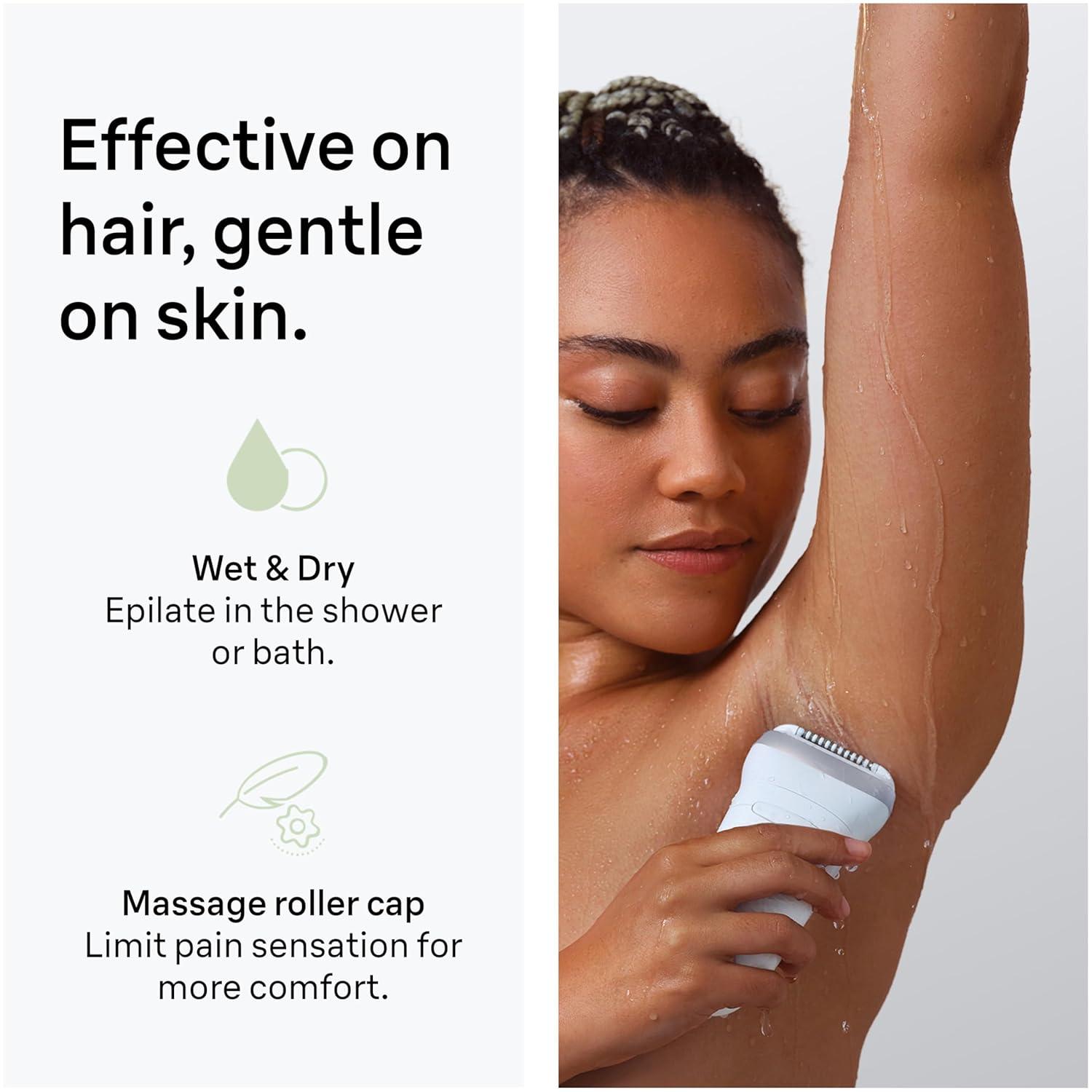 Braun Epilator Silk-épil 7, Hair Removal Device, Women Shaver & Trimmer, Wet and Dry, Wide Head, Includes Shaver Head and Trimmer Comb, SE7-041, Silver(7-041)