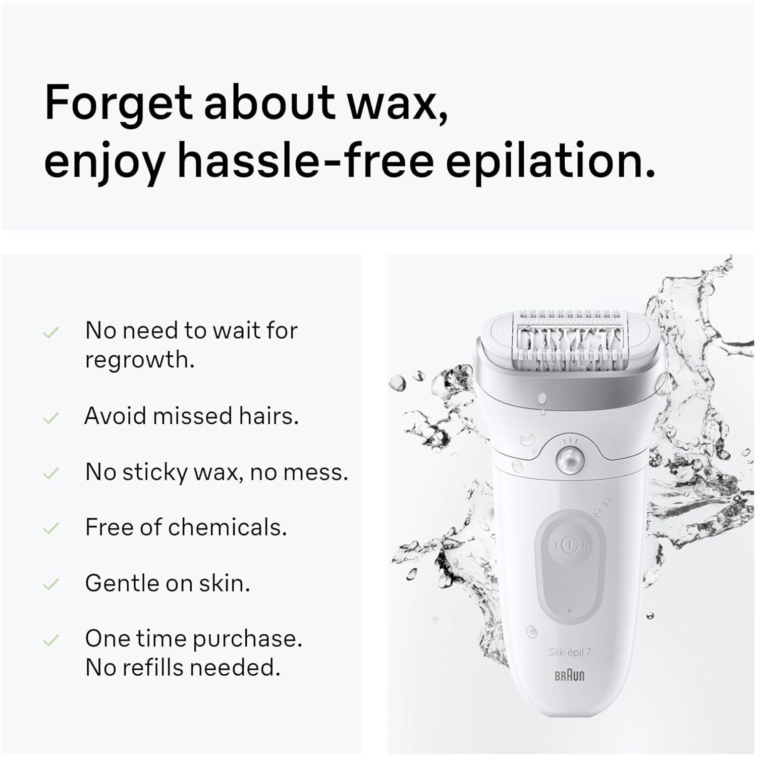 Braun Epilator Silk-épil 7, Hair Removal Device, Women Shaver & Trimmer, Wet and Dry, Wide Head, Includes Shaver Head and Trimmer Comb, SE7-041, Silver(7-041)