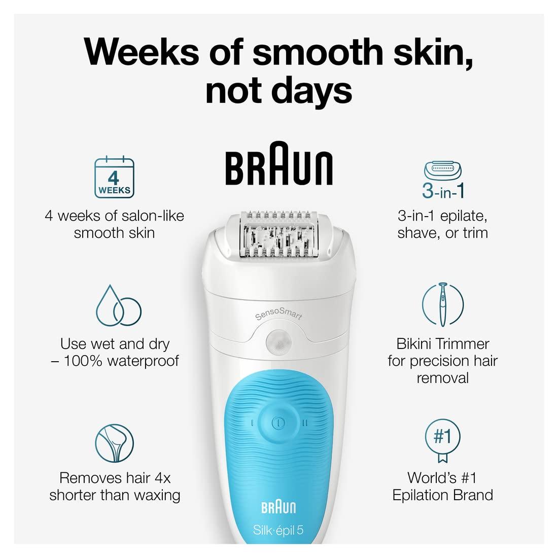 Braun Epilator Silk-épil 5 5-620, Hair Removal Device, Epilator for Women, Shaver & Trimmer, Cordless, Rechargeable, Wet & Dry, 6 Piece Set(SES5-810)