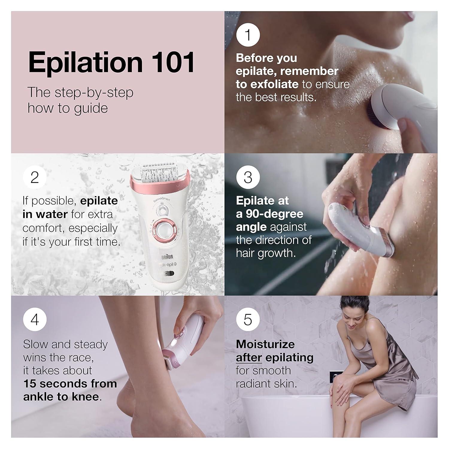 Braun Epilator Silk-épil 9, Hair Removal Device, Women Shaver & Trimmer, Pivoting Head, Wet and Dry Epilator, Includes Shaver Head and Trimmer Comb, SES9-030(SES9-880)