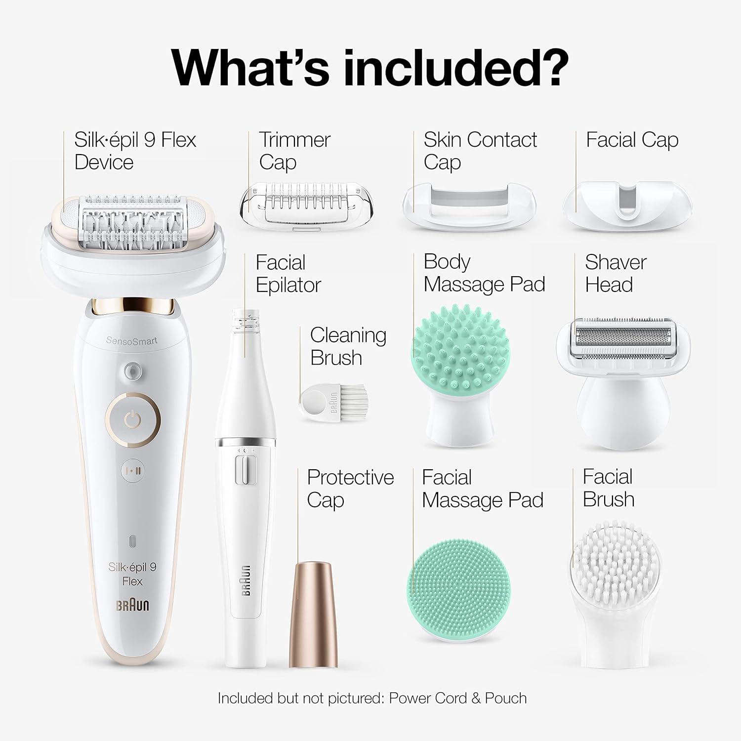 Braun Epilator Silk-épil 9, Hair Removal Device, Women Shaver & Trimmer, Pivoting Head, Wet and Dry Epilator, Includes Shaver Head and Trimmer Comb, SES9-030(SES9-300)