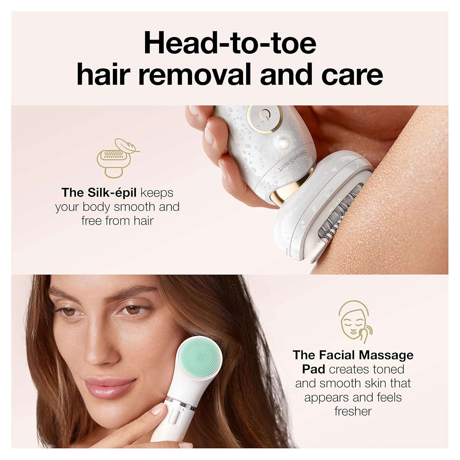 Braun Epilator Silk-épil 9, Hair Removal Device, Women Shaver & Trimmer, Pivoting Head, Wet and Dry Epilator, Includes Shaver Head and Trimmer Comb, SES9-030(SES9-300)