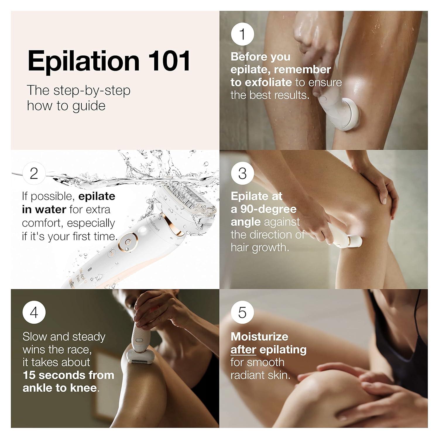 Braun Epilator Silk-épil 9, Hair Removal Device, Women Shaver & Trimmer, Pivoting Head, Wet and Dry Epilator, Includes Shaver Head and Trimmer Comb, SES9-030(SES9-300)