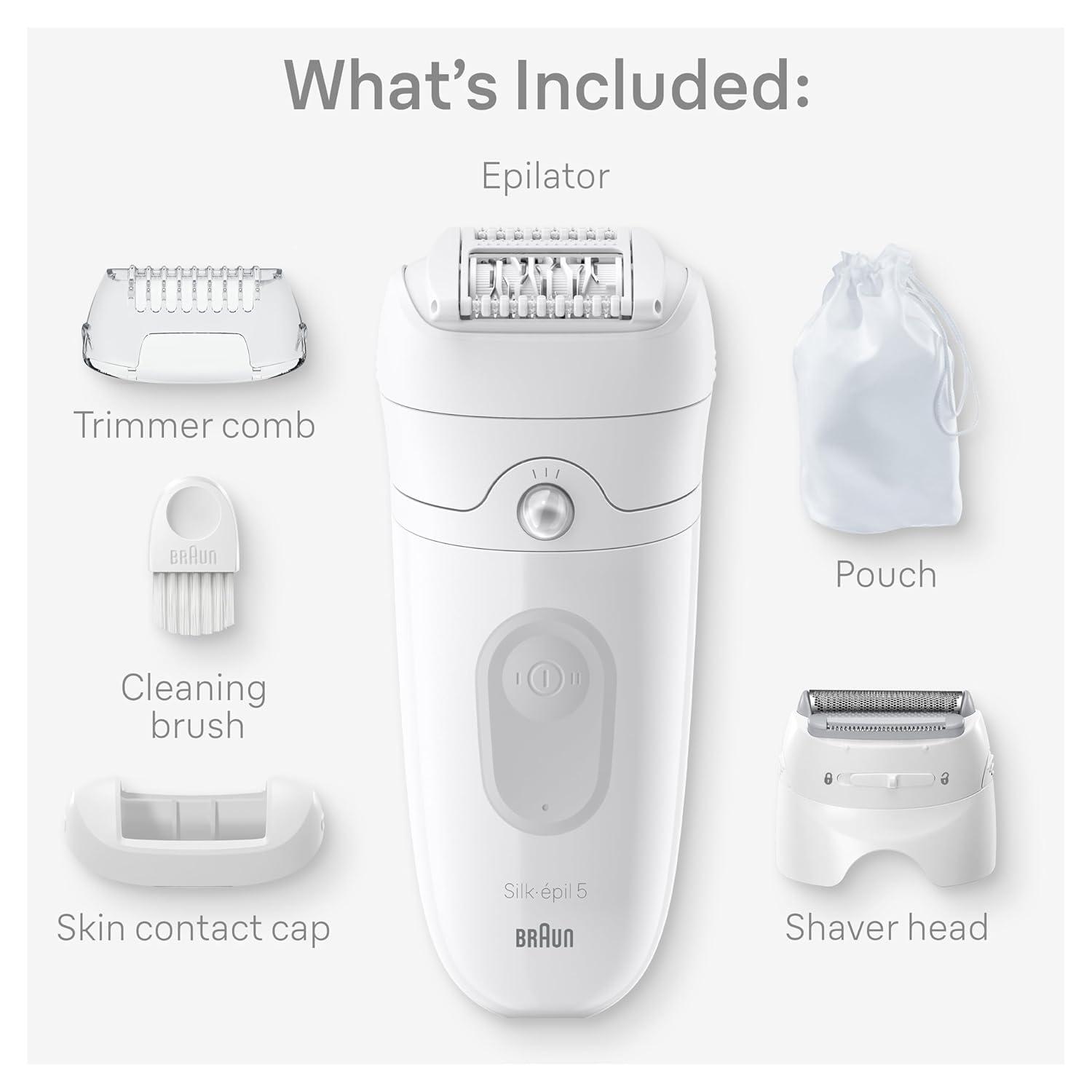 Braun Epilator Silk-épil 5 5-620, Hair Removal Device, Epilator for Women, Shaver & Trimmer, Cordless, Rechargeable, Wet & Dry, 6 Piece Set(5-041)