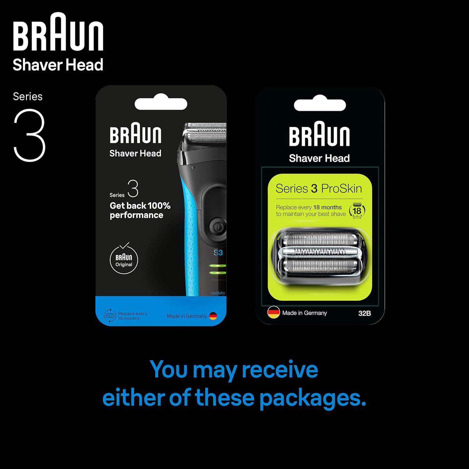 Braun Series 3 Pro Skin Electric Shaver Replacement Head – 32B – Compatible with Electric Razors 3000s, 3010s, 3040s, 3050cc, 3070cc, 3080s, 3090cc(1 Count (Pack of 1))