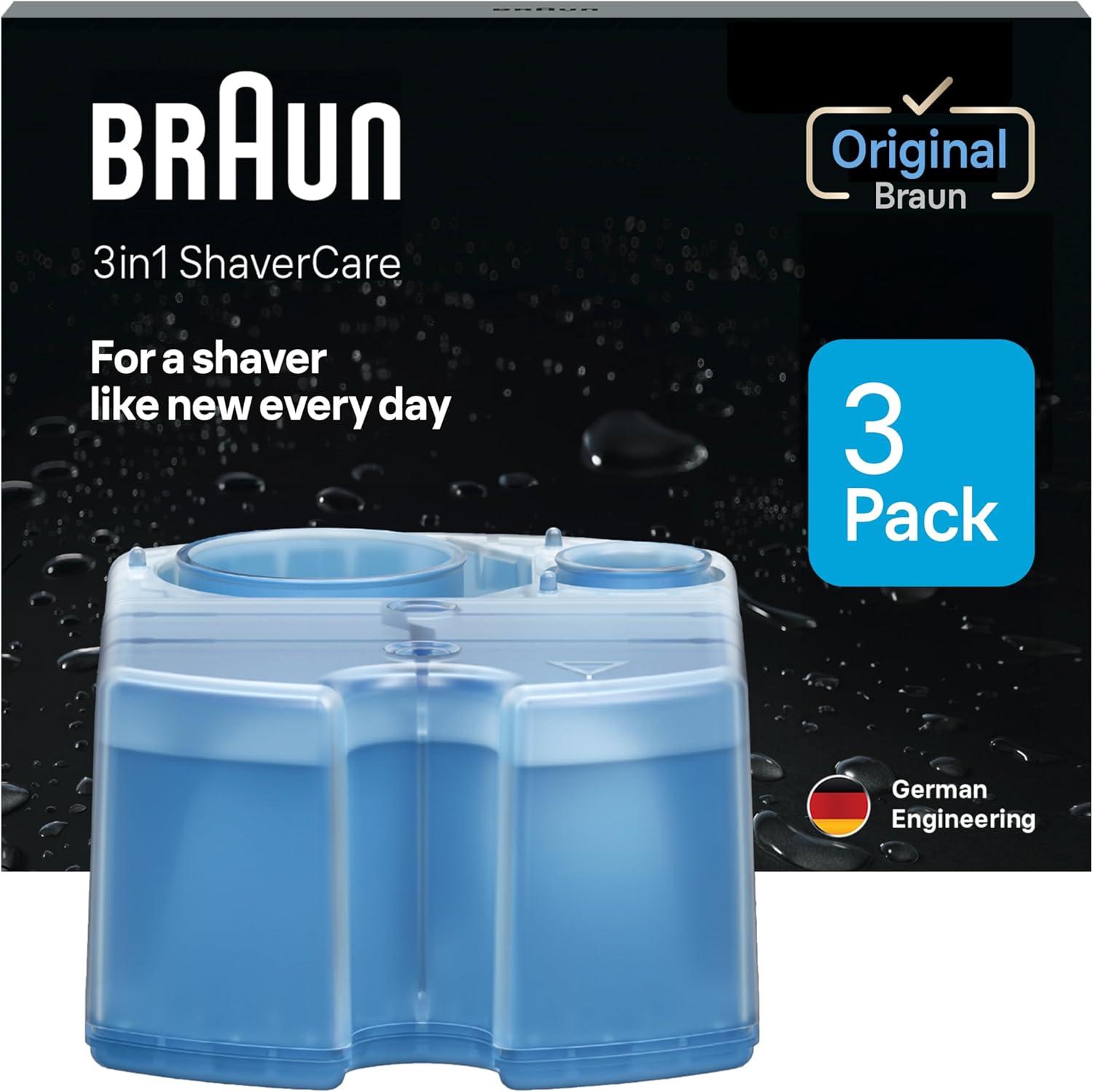 Braun Clean & Renew Refill Cartridges CCR, Replacement Shaver Cleaner Liquid Solution for Clean&Charge System, Pack of 3(Lemon)