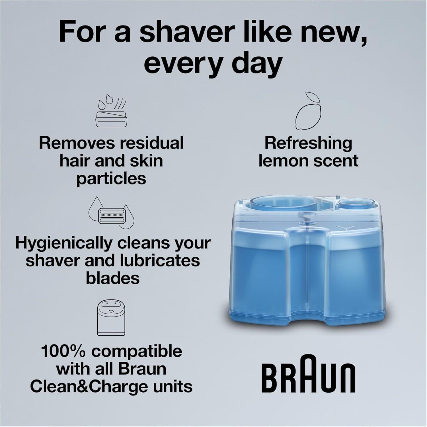 Braun Clean & Renew Refill Cartridges CCR, Replacement Shaver Cleaner Liquid Solution for Clean&Charge System, Pack of 3(Lemon)