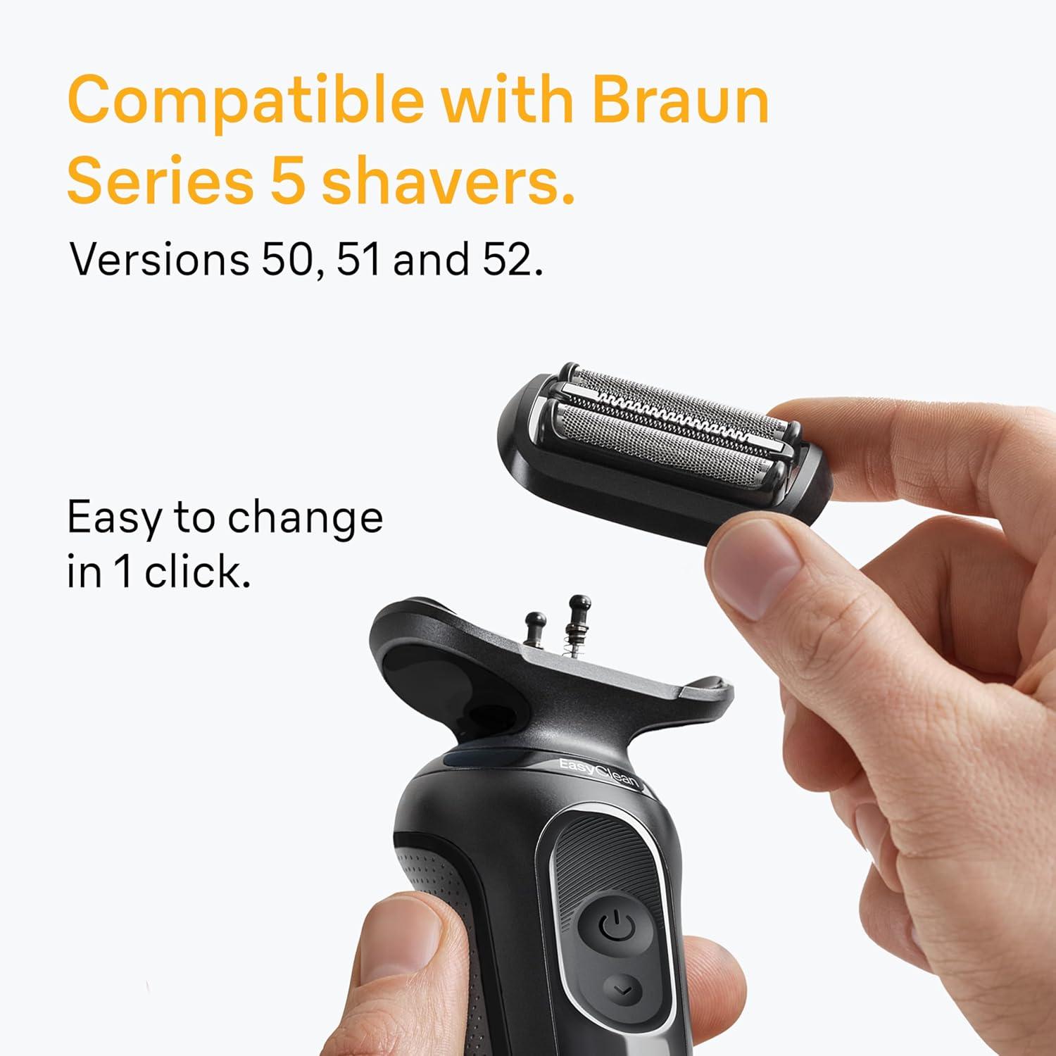 Braun Series 5 Electric Shaver Replacement Head, Easily Attach Your Shaver Head for a Shave as efficient as Day one, Compatible with New Generation Series 5 Shavers, 54B, Black(Black)