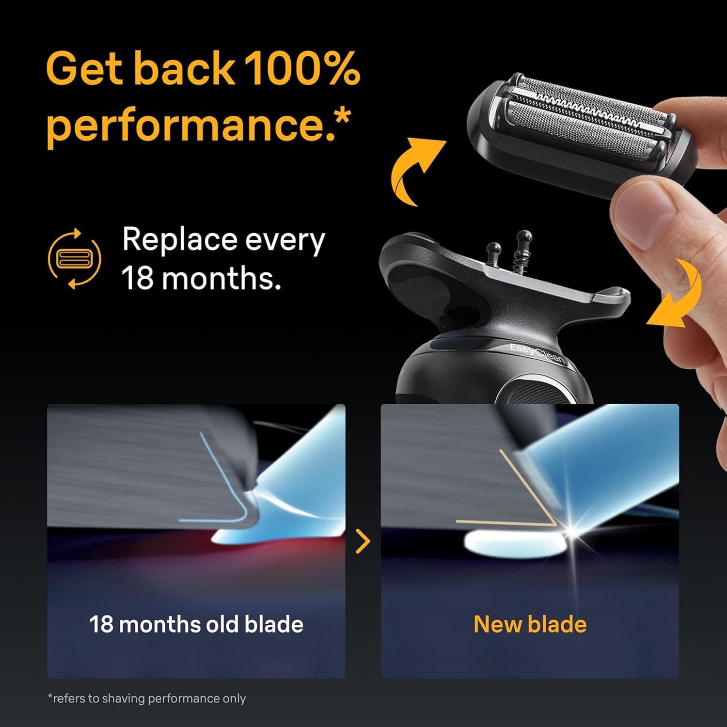 Braun Series 5 Electric Shaver Replacement Head, Easily Attach Your Shaver Head for a Shave as efficient as Day one, Compatible with New Generation Series 5 Shavers, 54B, Black(Black)