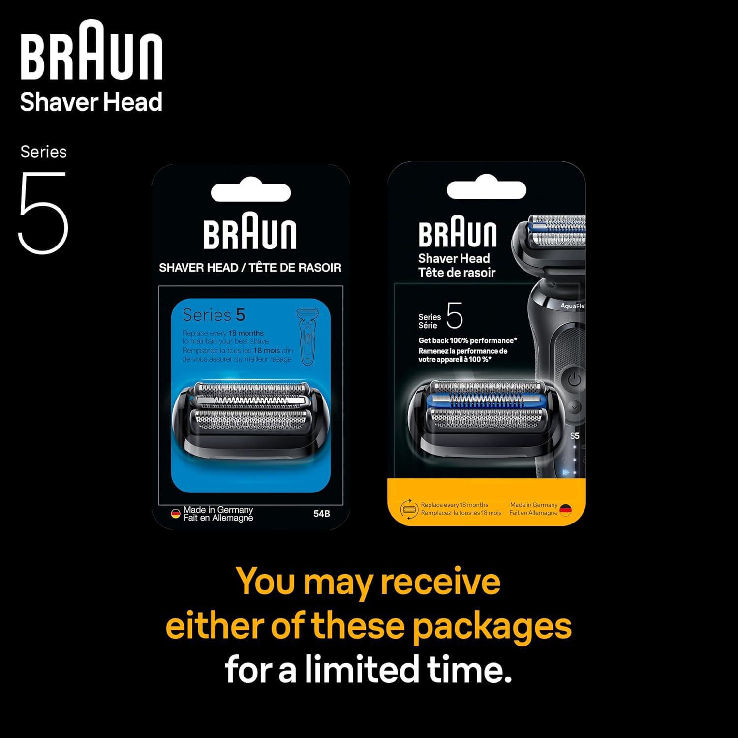 Braun Series 5 Electric Shaver Replacement Head, Easily Attach Your Shaver Head for a Shave as efficient as Day one, Compatible with New Generation Series 5 Shavers, 54B, Black(Black)