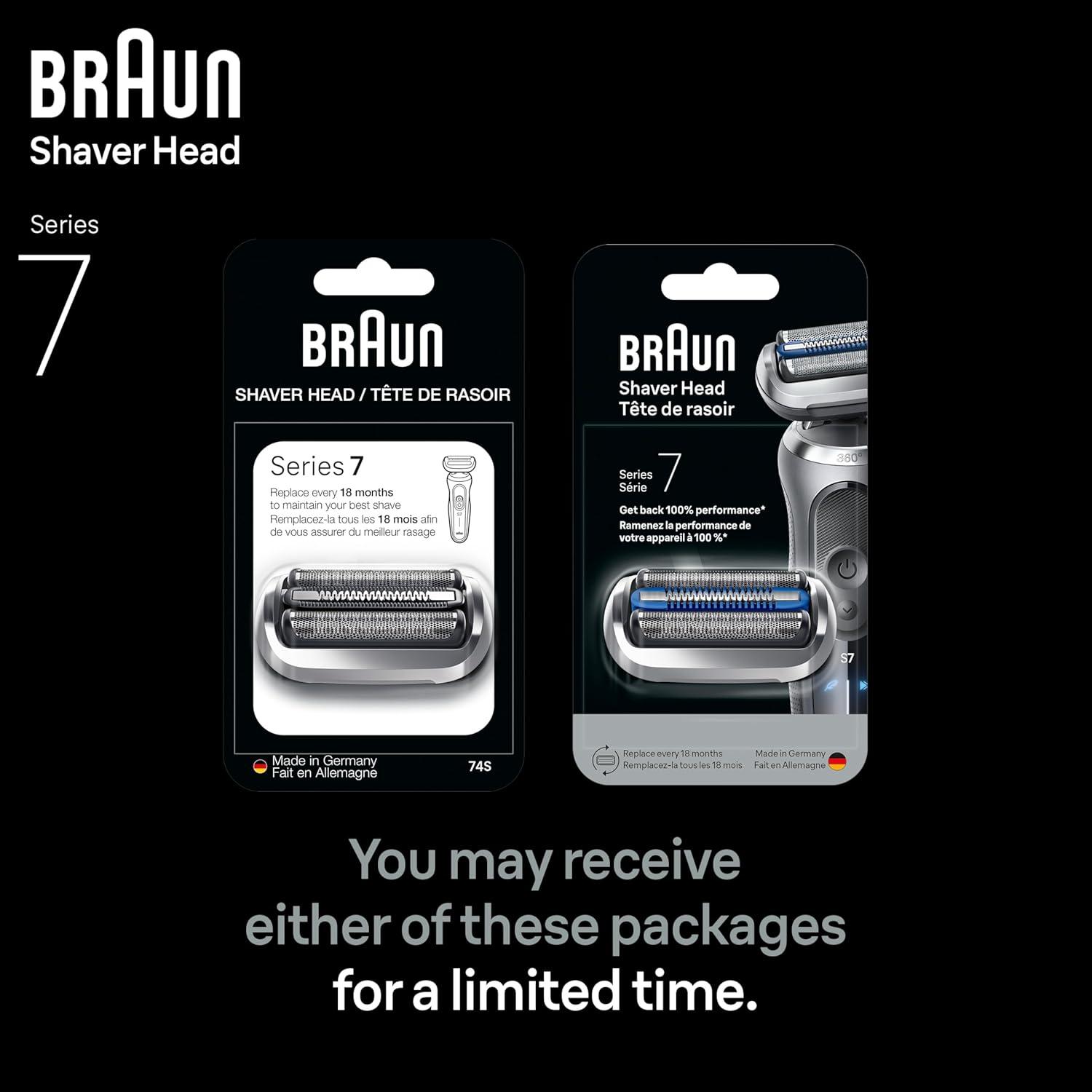 Braun Series 7 Electric Shaver Replacement Head, Easily Attach Your Shaver Head for a Shave as efficient as Day one, Compatible with New Generation Series 7 Shavers, 74S, Silver