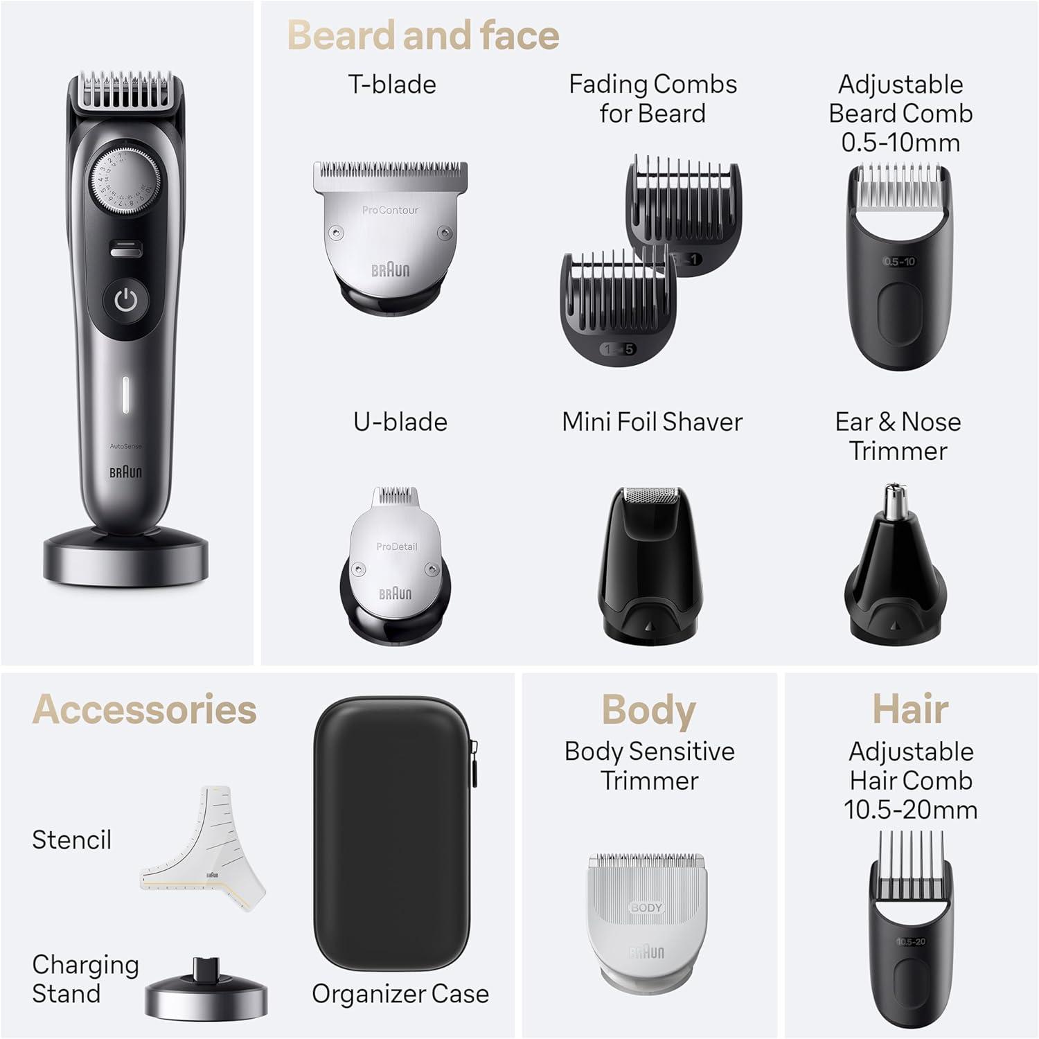 Braun Series 9 All-in-One Beard & Body Grooming Kit for Men, Cordless Trimmer, Hair Clippers & Shaver for Face, Hair & Body with Gillette Labs Razor, AIO 9530(AIO9440)