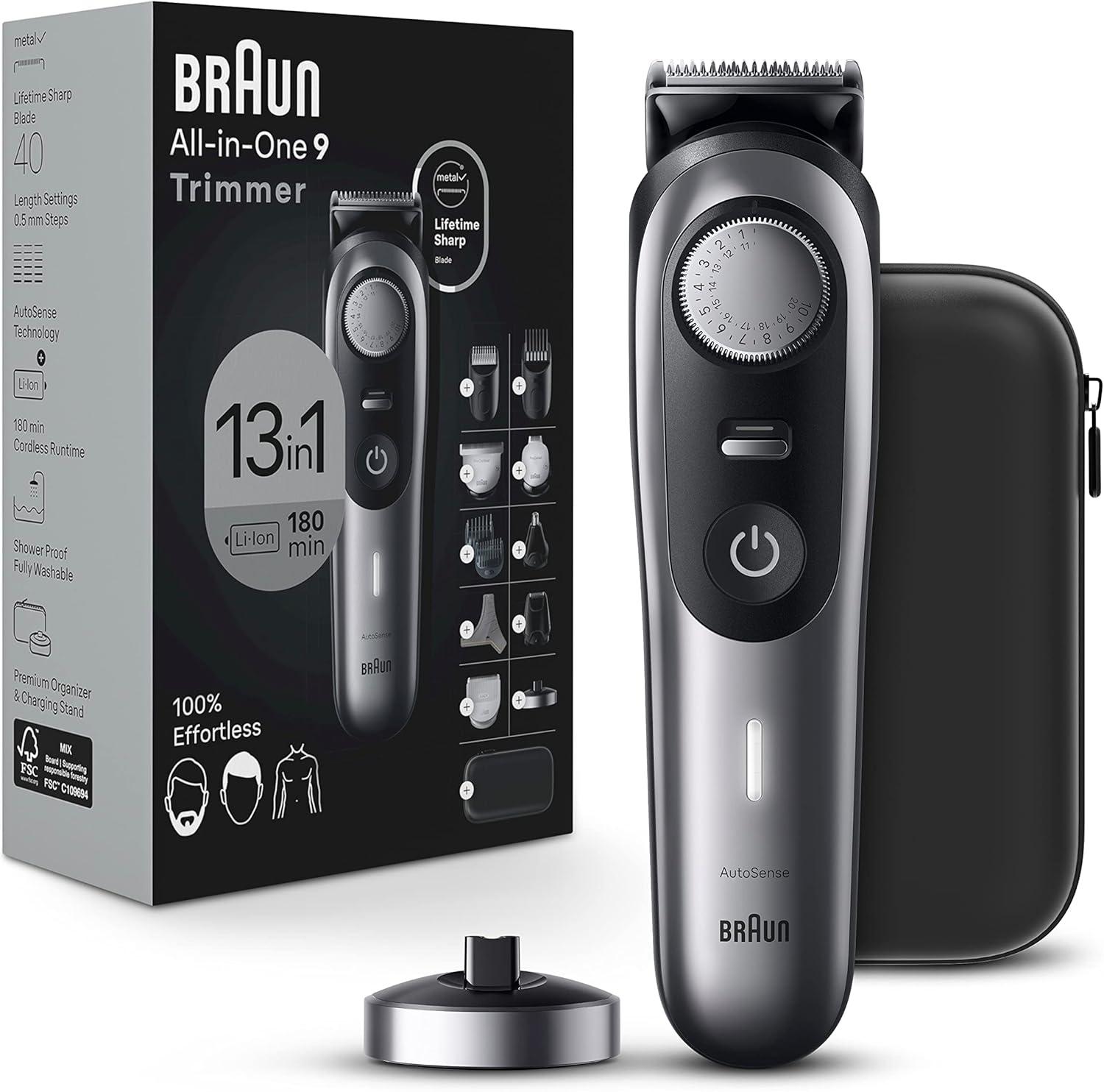 Braun Series 9 All-in-One Beard & Body Grooming Kit for Men, Cordless Trimmer, Hair Clippers & Shaver for Face, Hair & Body with Gillette Labs Razor, AIO 9530(AIO9440)