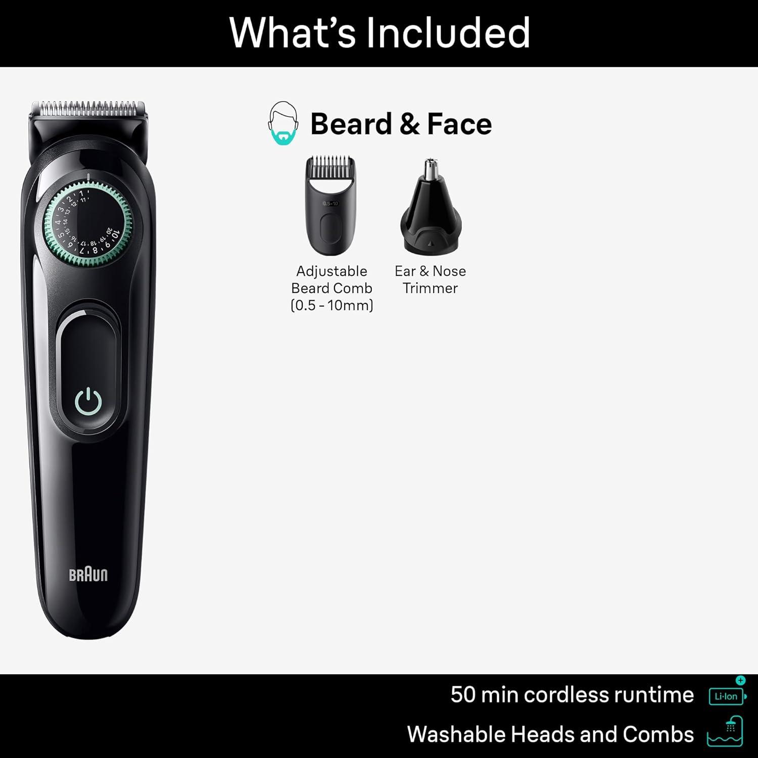 Braun All-in-One Style Kit Series 3 3470, 8-in-1 Trimmer for Men with BeardTrimmer, Ear & NoseTrimmer, Hair Clippers & More, Ultra-Sharp Blade, 40 Length Settings, Washable(Black)