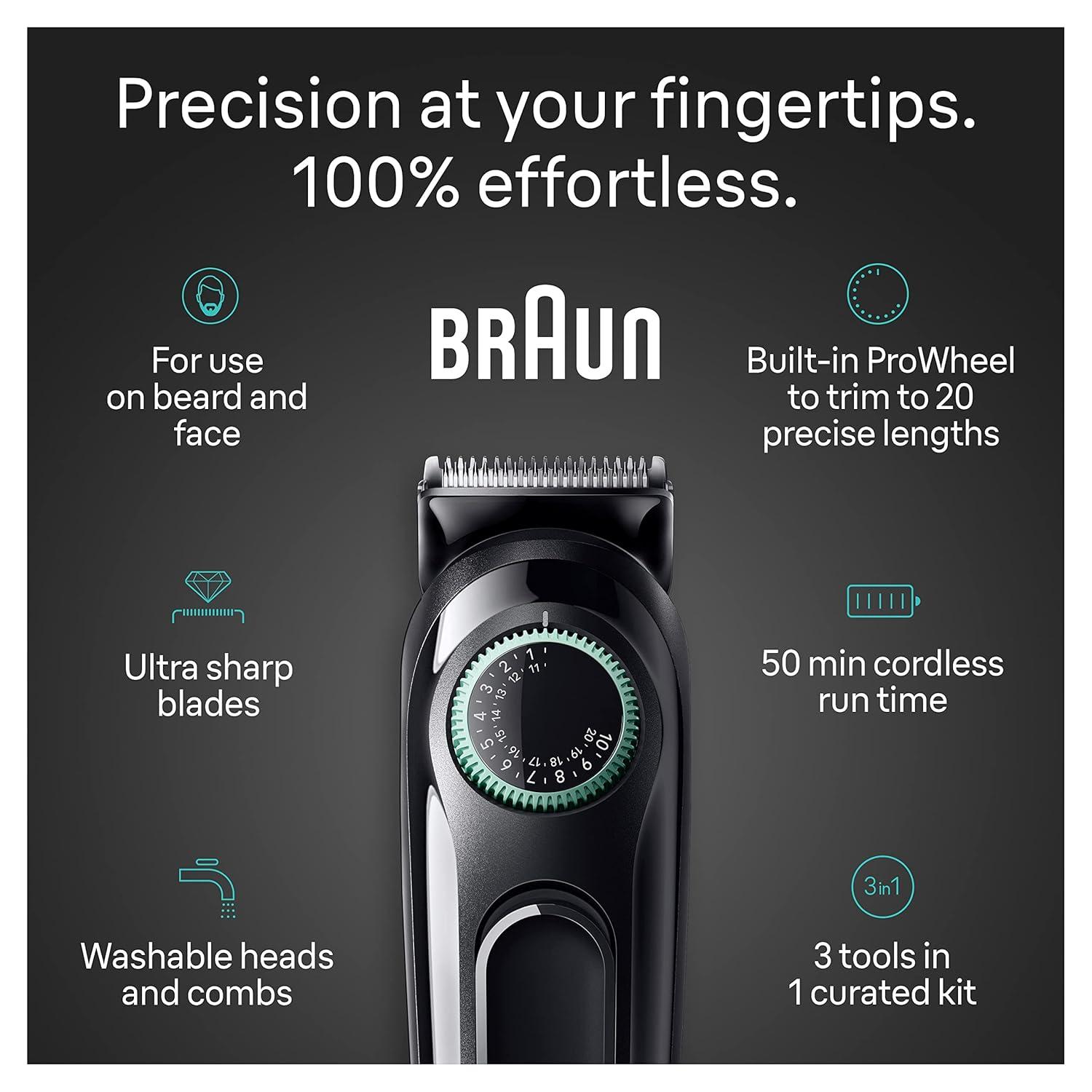 Braun All-in-One Style Kit Series 3 3470, 8-in-1 Trimmer for Men with BeardTrimmer, Ear & NoseTrimmer, Hair Clippers & More, Ultra-Sharp Blade, 40 Length Settings, Washable(Black)