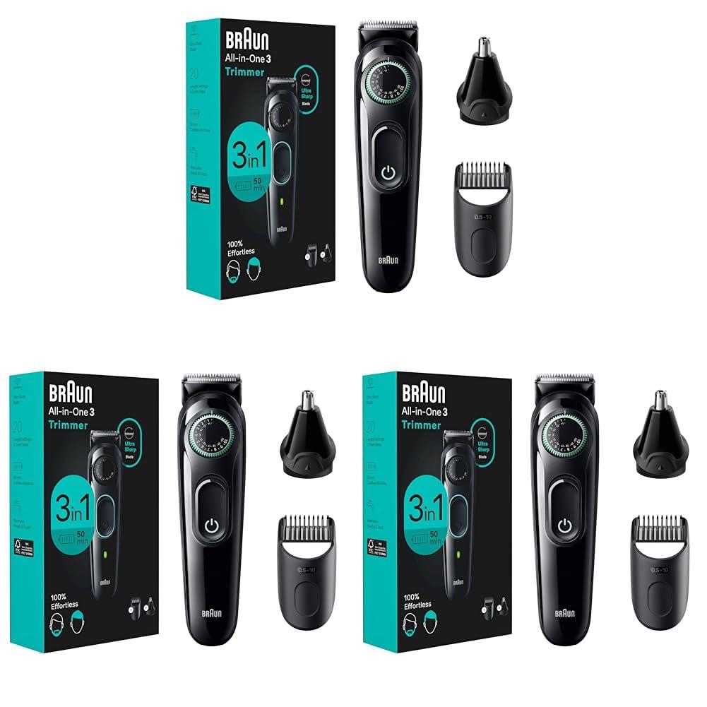 Braun All-in-One Style Kit Series 3 3470, 8-in-1 Trimmer for Men with BeardTrimmer, Ear & NoseTrimmer, Hair Clippers & More, Ultra-Sharp Blade, 40 Length Settings, Washable(Black)