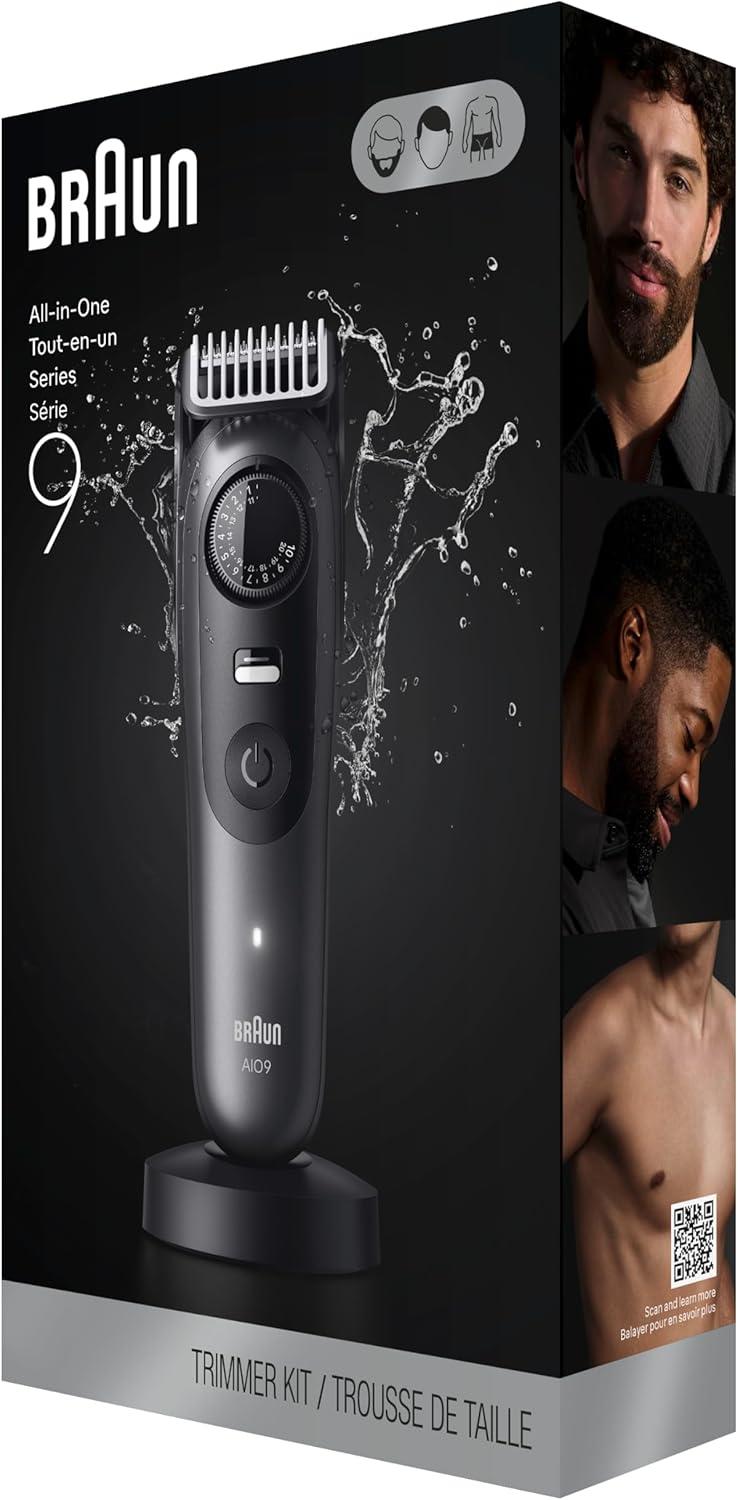 Braun Series 9 All-in-One Beard & Body Grooming Kit for Men, Cordless Trimmer, Hair Clippers & Shaver for Face, Hair & Body with Gillette Labs Razor, AIO 9530(AIO9535)