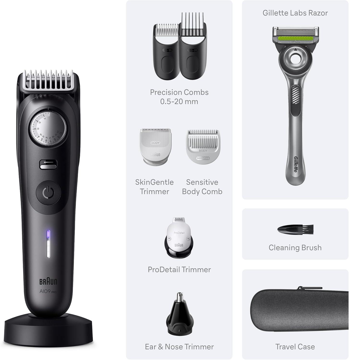 Braun Series 9 PRO All-in-One Beard & Body Grooming Kit for Men, Cordless Trimmer, Hair Clippers & Shaver for Face, Hair & Body with Gillette Labs Razor, AIO 9550(AIO9555)
