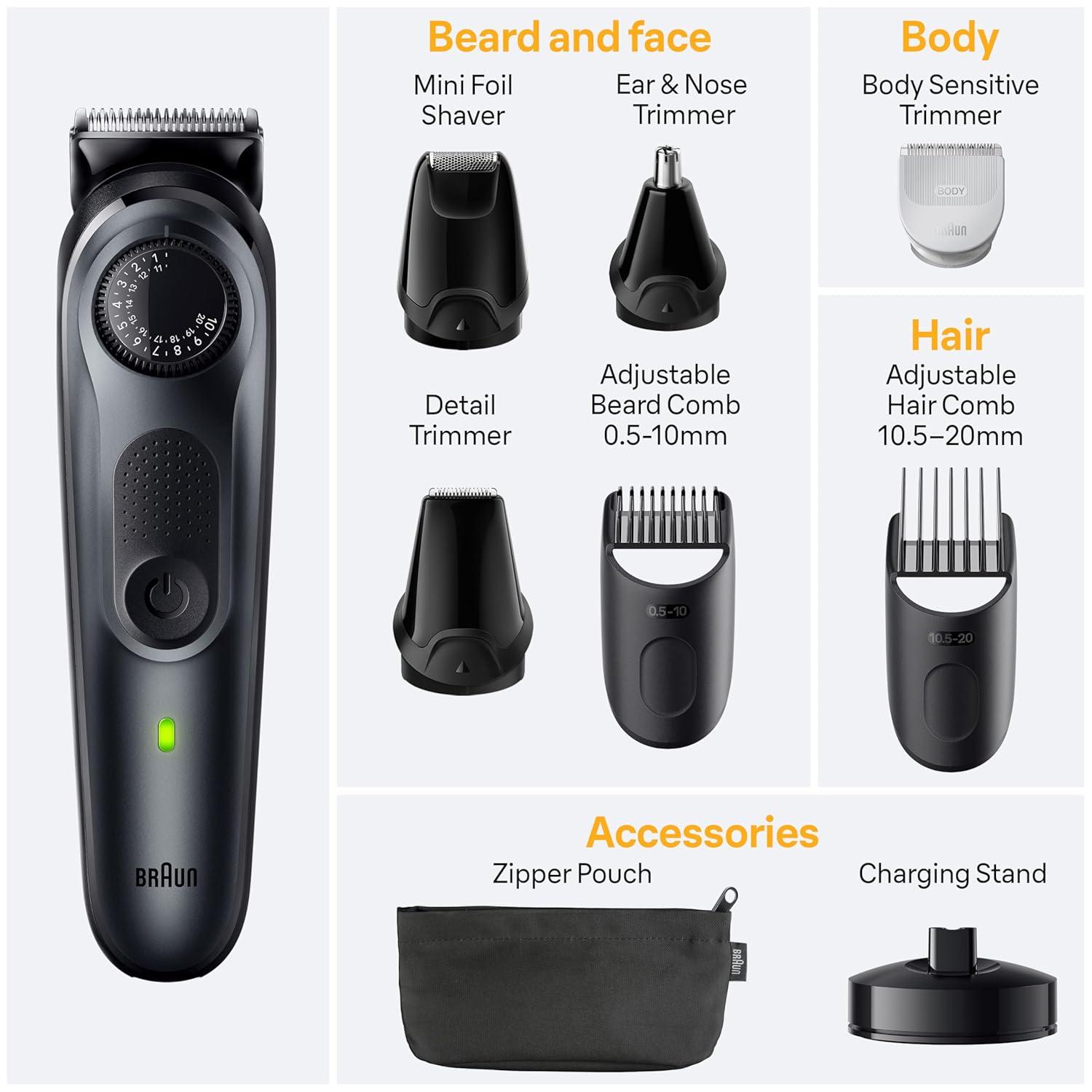 Braun All-in-One Men’s Shaving Kit Series 5 5490, 9-in-1 Beard, Face, Nose, Ear Trimmer, Hair Clippers, Body Groomer and Manscaping
