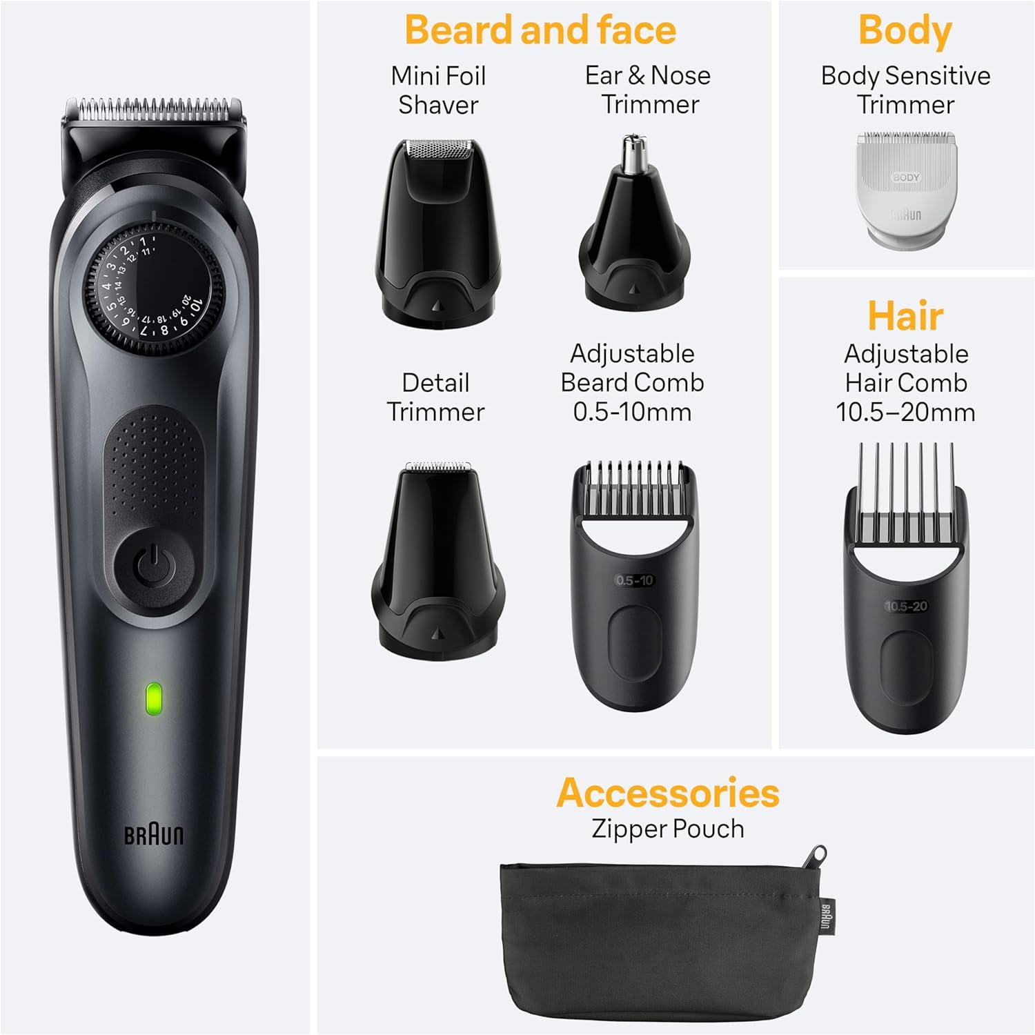 Braun All-in-One Style Kit Series 5 5471, 8-in-1 Trimmer for Men with Beard Trimmer, Body Trimmer for Manscaping, Hair Clippers & More, Ultra-Sharp Blade, 40 Length Settings, Waterproof(Black)