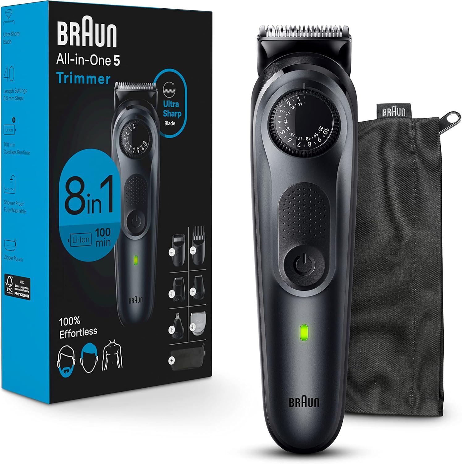 Braun All-in-One Style Kit Series 5 5471, 8-in-1 Trimmer for Men with Beard Trimmer, Body Trimmer for Manscaping, Hair Clippers & More, Ultra-Sharp Blade, 40 Length Settings, Waterproof(Black)