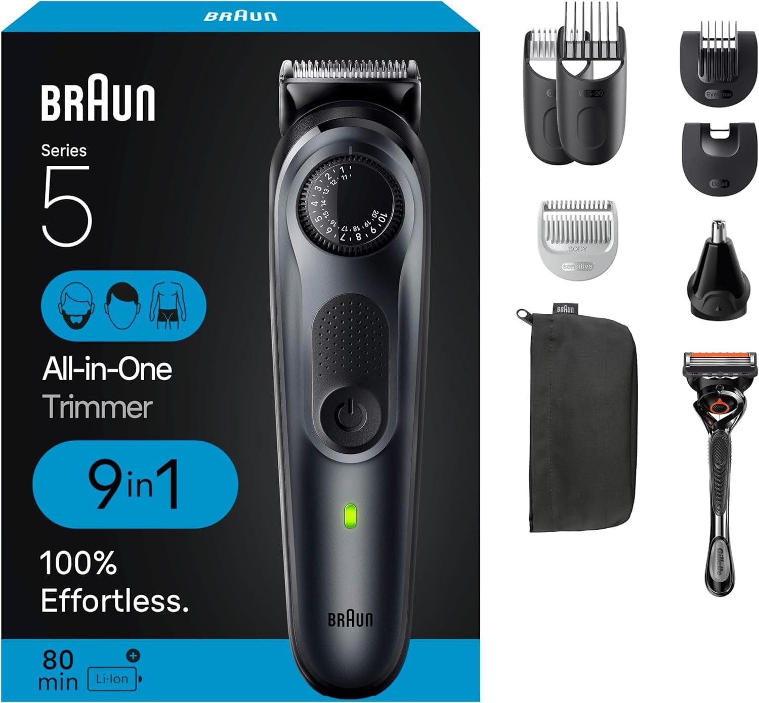 Braun All-in-One Style Kit Series 5 5471, 8-in-1 Trimmer for Men with Beard Trimmer, Body Trimmer for Manscaping, Hair Clippers & More, Ultra-Sharp Blade, 40 Length Settings, Waterproof(Black)