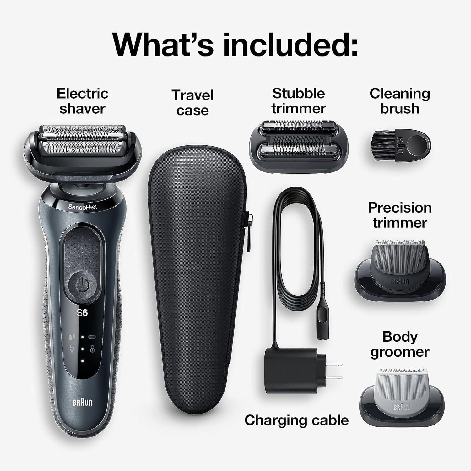 Braun Electric Shaver for Men, Series 6 6177cc, Wet & Dry Shave, Turbo & Gentle Shaving Modes, Foil Shaver, Blue(6046cs)