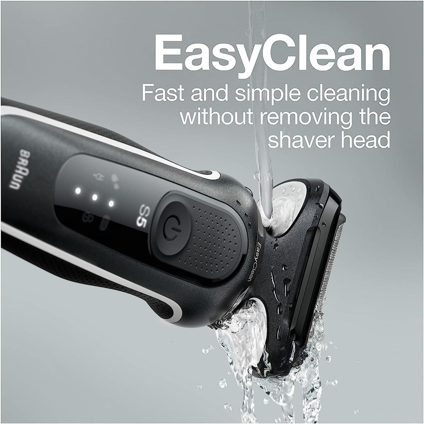 Braun Electric Shaver for Men, Series 5 5150cs, Wet & Dry Razor, Turbo Shaving Mode, Foil Shaver, with Beard Trimmer, Body Groomer and Charging Stand, Blue(Silver)