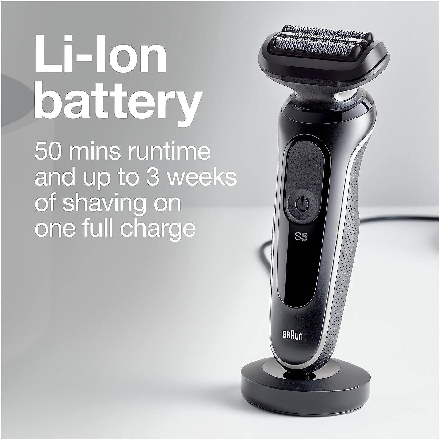 Braun Electric Shaver for Men, Series 5 5150cs, Wet & Dry Razor, Turbo Shaving Mode, Foil Shaver, with Beard Trimmer, Body Groomer and Charging Stand, Blue(Silver)