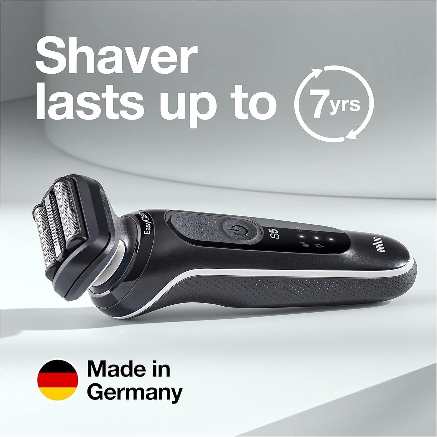 Braun Electric Shaver for Men, Series 5 5150cs, Wet & Dry Razor, Turbo Shaving Mode, Foil Shaver, with Beard Trimmer, Body Groomer and Charging Stand, Blue(Silver)