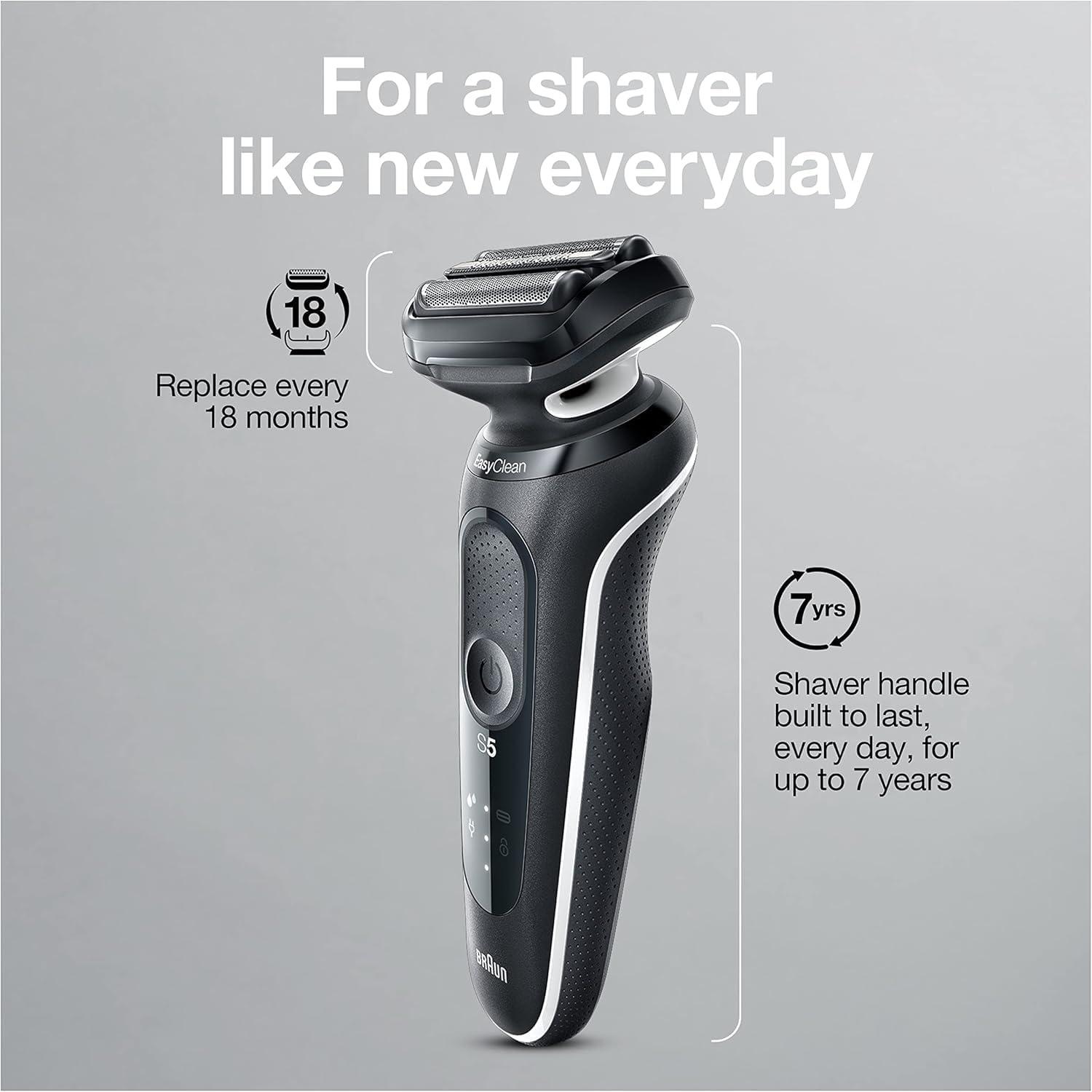 Braun Electric Shaver for Men, Series 5 5150cs, Wet & Dry Razor, Turbo Shaving Mode, Foil Shaver, with Beard Trimmer, Body Groomer and Charging Stand, Blue(Silver)