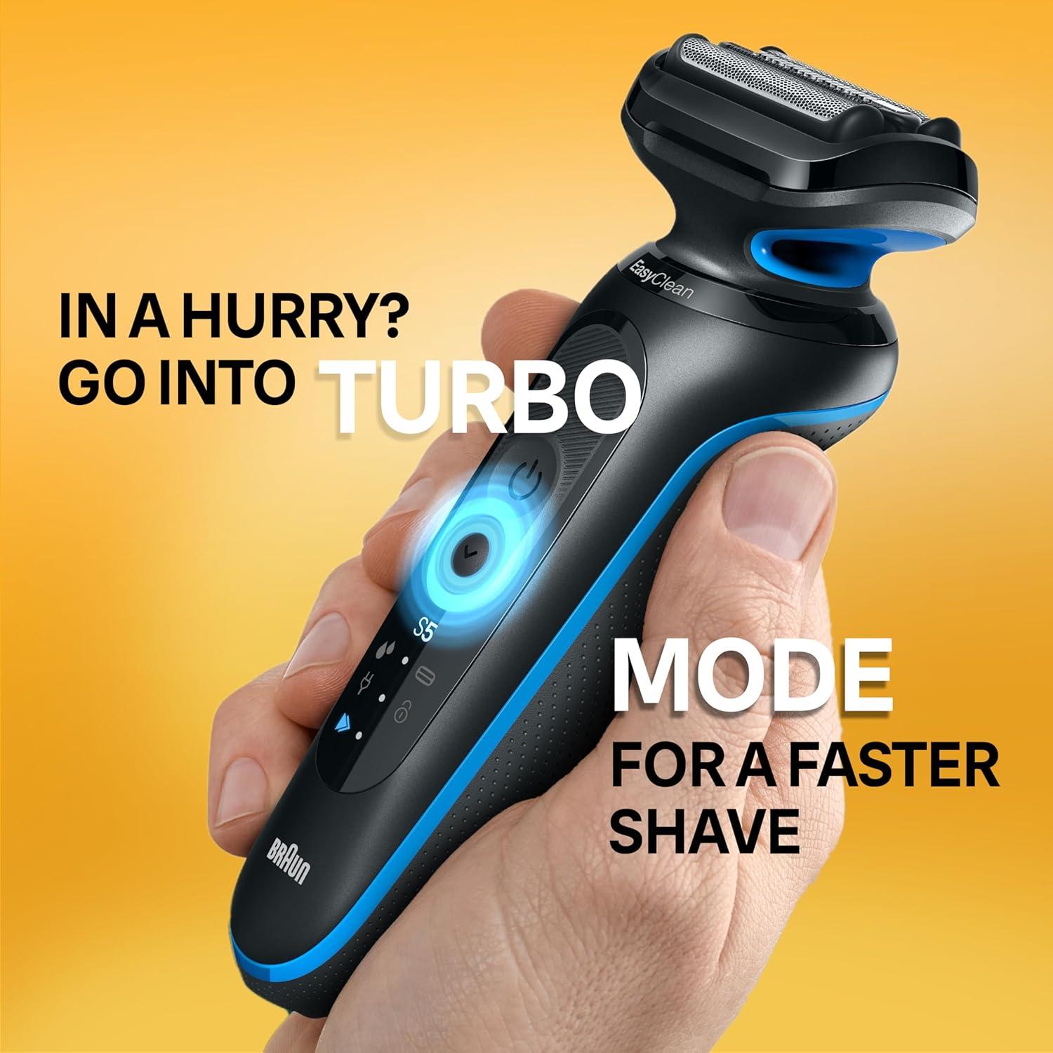 Braun Electric Shaver for Men, Series 5 5150cs, Wet & Dry Razor, Turbo Shaving Mode, Foil Shaver, with Beard Trimmer, Body Groomer and Charging Stand, Blue(Blue)