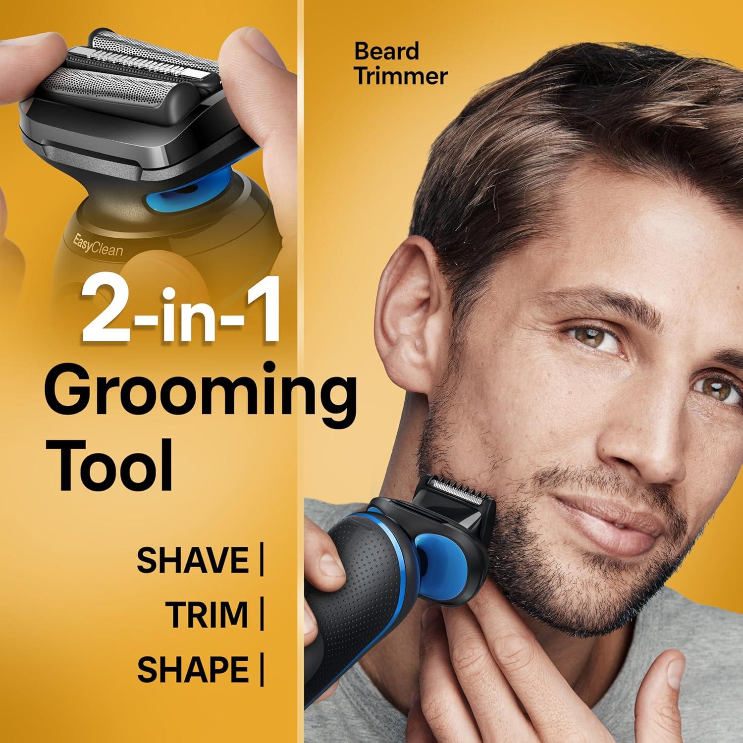 Braun Electric Shaver for Men, Series 5 5150cs, Wet & Dry Razor, Turbo Shaving Mode, Foil Shaver, with Beard Trimmer, Body Groomer and Charging Stand, Blue(Blue)