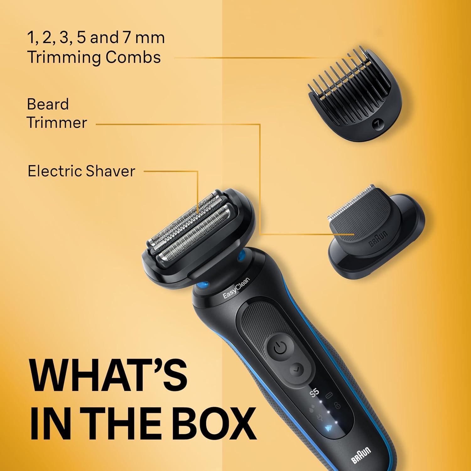 Braun Electric Shaver for Men, Series 5 5150cs, Wet & Dry Razor, Turbo Shaving Mode, Foil Shaver, with Beard Trimmer, Body Groomer and Charging Stand, Blue(Blue)