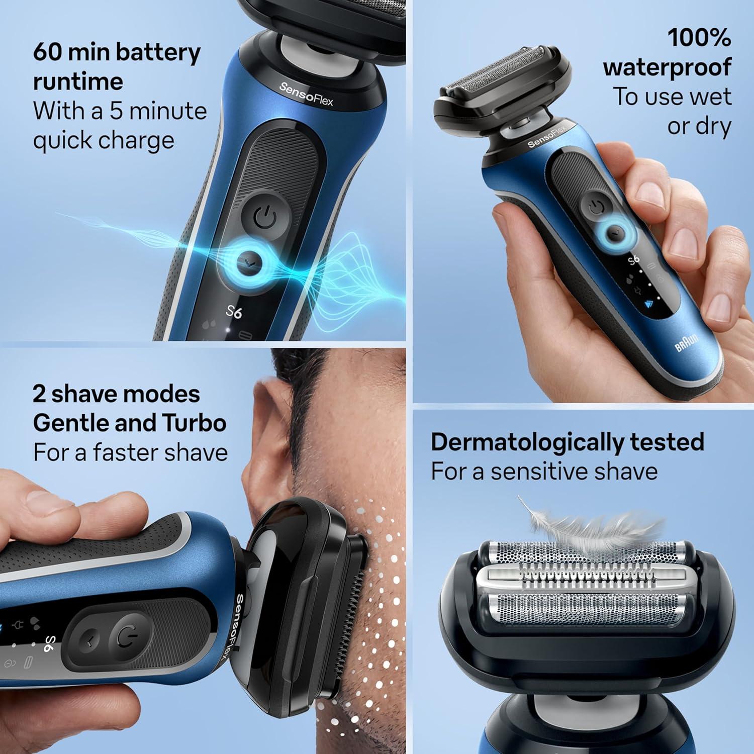 Braun Electric Shaver for Men, Series 6 6177cc, Wet & Dry Shave, Turbo & Gentle Shaving Modes, Foil Shaver, Blue(6172cc)