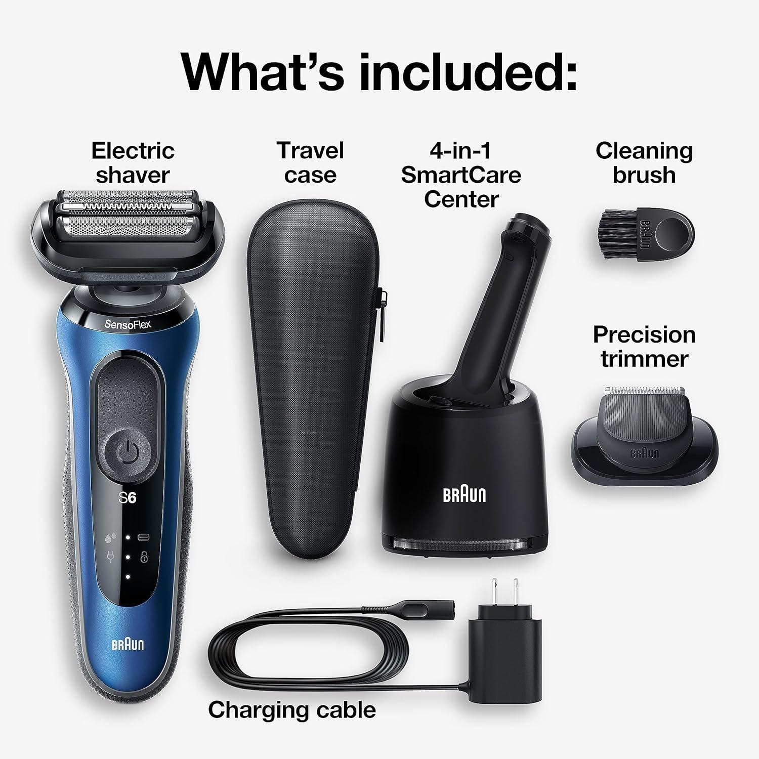 Braun Electric Shaver for Men, Series 6 6177cc, Wet & Dry Shave, Turbo & Gentle Shaving Modes, Foil Shaver, Blue(6072cs)