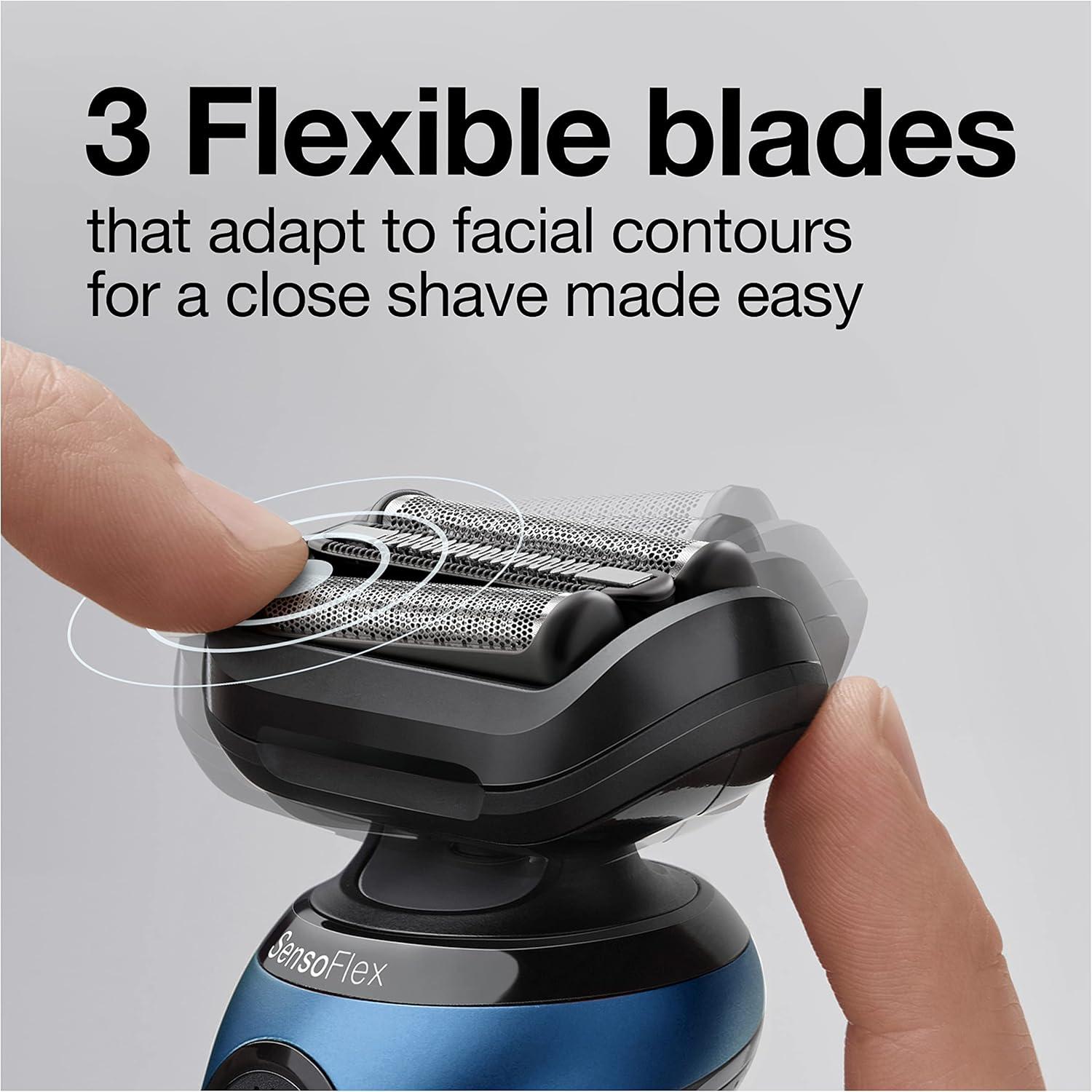 Braun Electric Shaver for Men, Series 6 6177cc, Wet & Dry Shave, Turbo & Gentle Shaving Modes, Foil Shaver, Blue(6072cs)