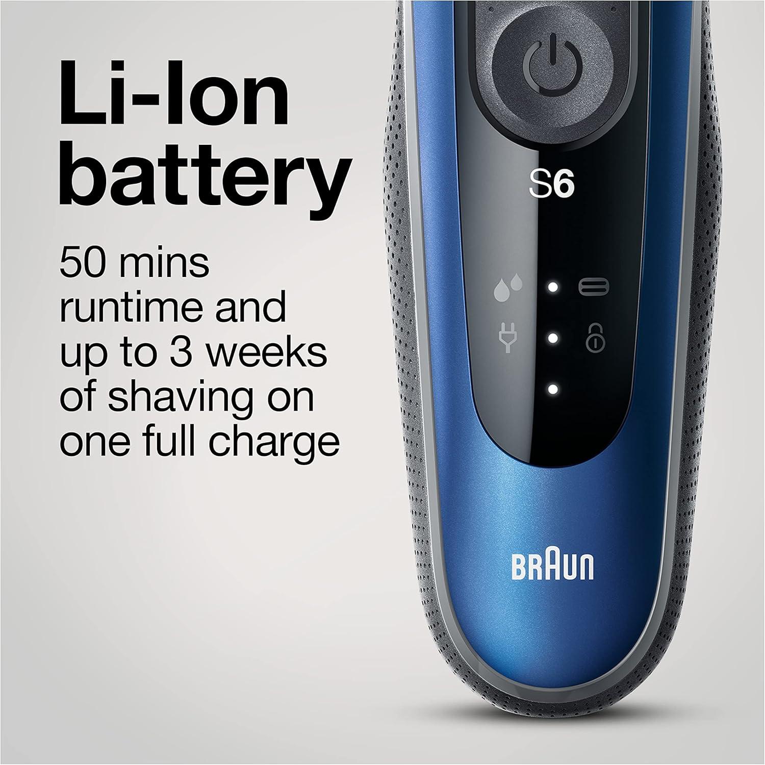 Braun Electric Shaver for Men, Series 6 6177cc, Wet & Dry Shave, Turbo & Gentle Shaving Modes, Foil Shaver, Blue(6072cs)