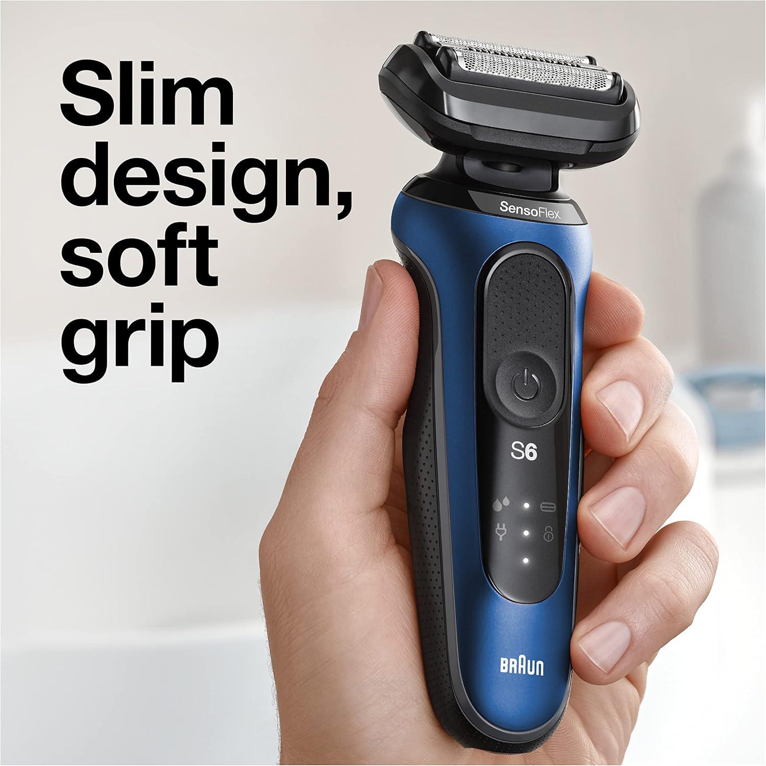Braun Electric Shaver for Men, Series 6 6177cc, Wet & Dry Shave, Turbo & Gentle Shaving Modes, Foil Shaver, Blue(6072cs)