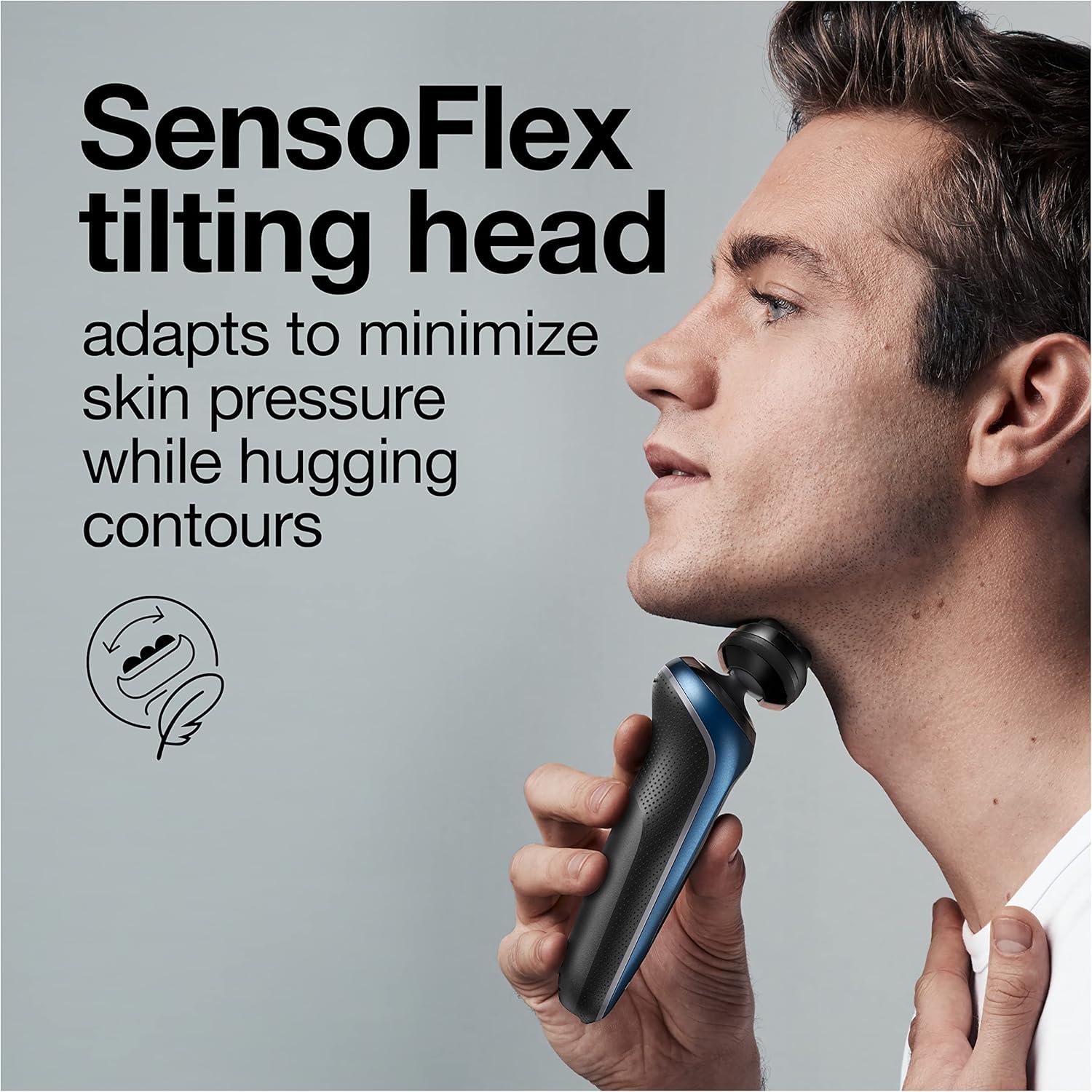 Braun Electric Shaver for Men, Series 6 6177cc, Wet & Dry Shave, Turbo & Gentle Shaving Modes, Foil Shaver, Blue(6072cs)