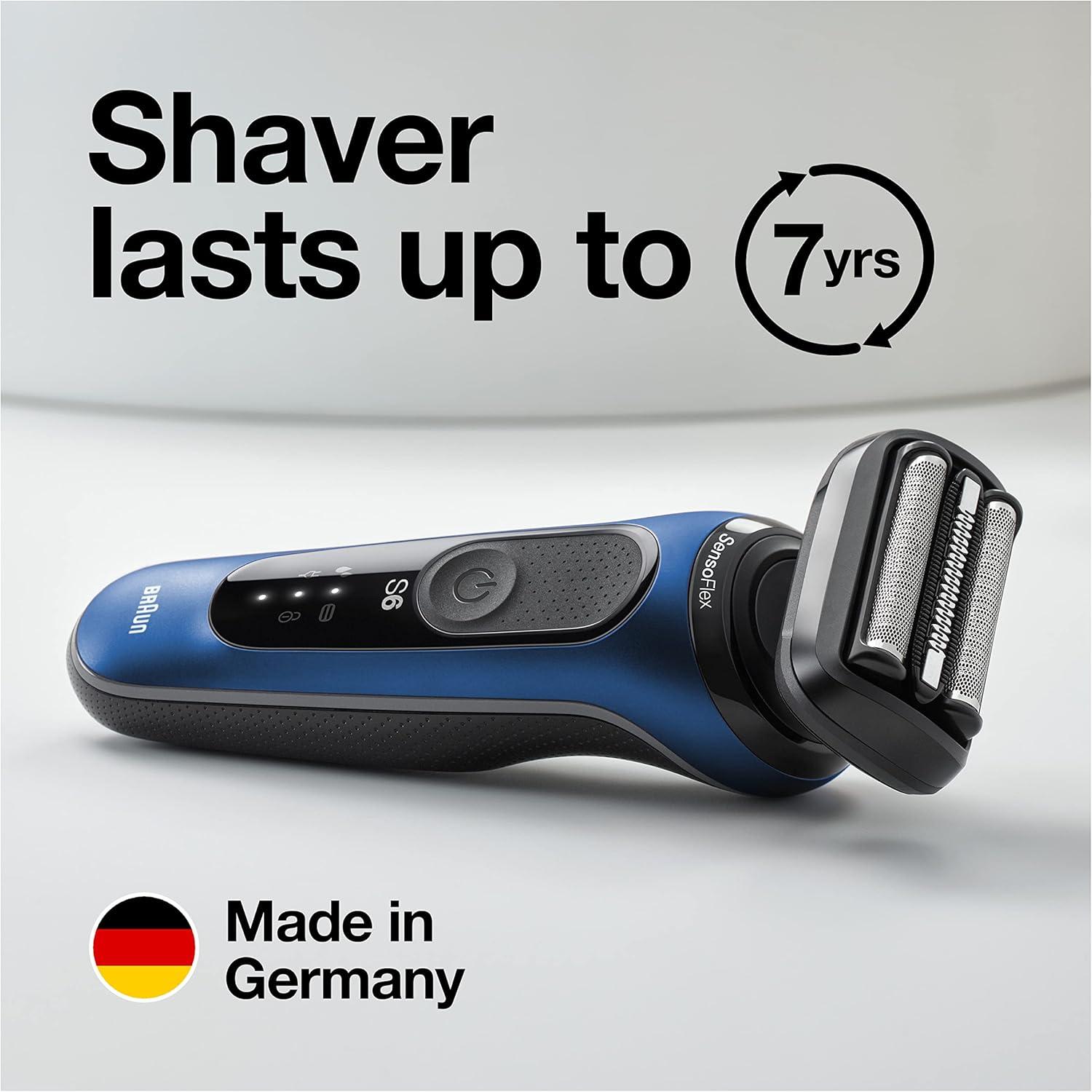 Braun Electric Shaver for Men, Series 6 6177cc, Wet & Dry Shave, Turbo & Gentle Shaving Modes, Foil Shaver, Blue(6072cs)